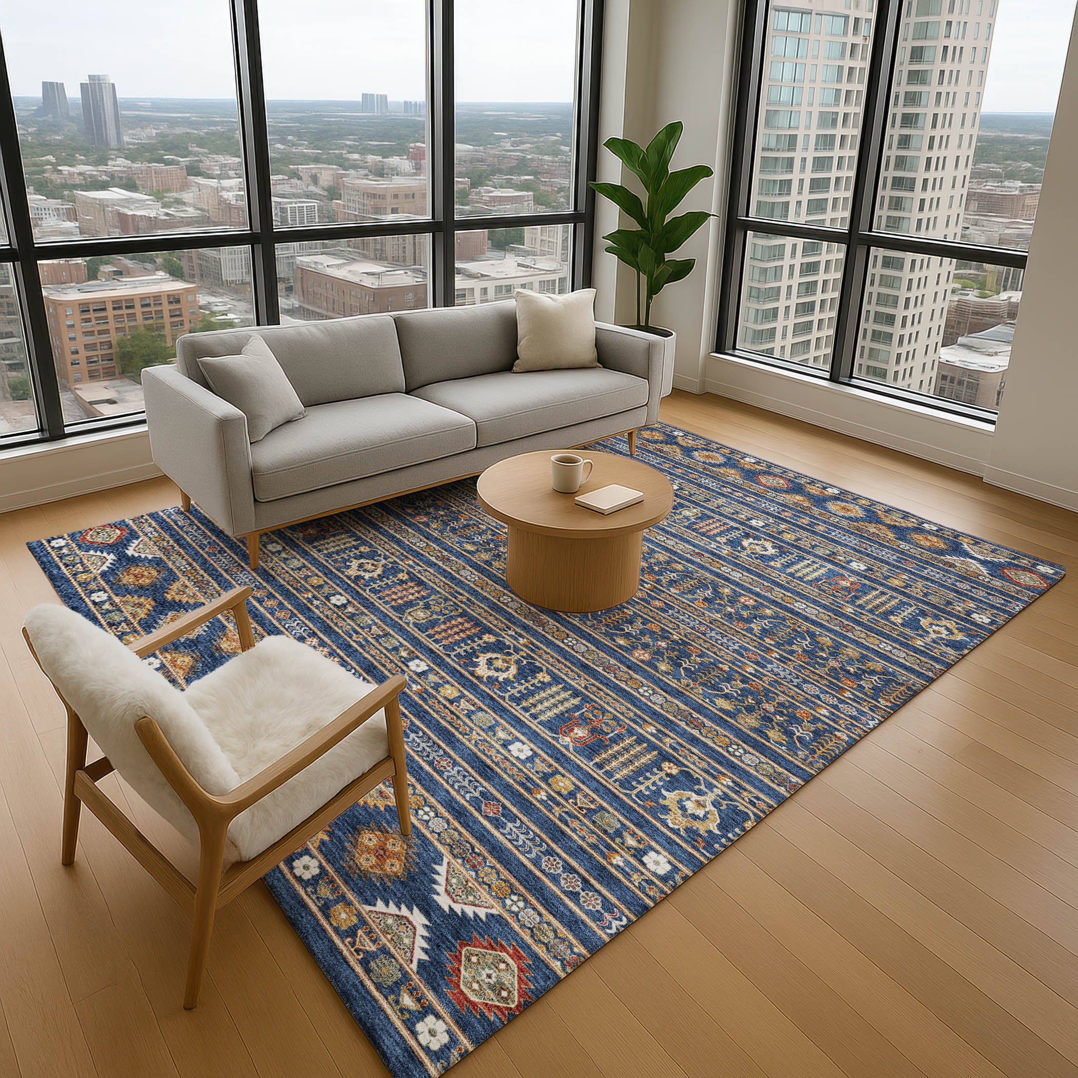 Tbilisi Machine Washable Transitional Navy Blue Rug 2'6" x 3'10" #shape_Rectangle