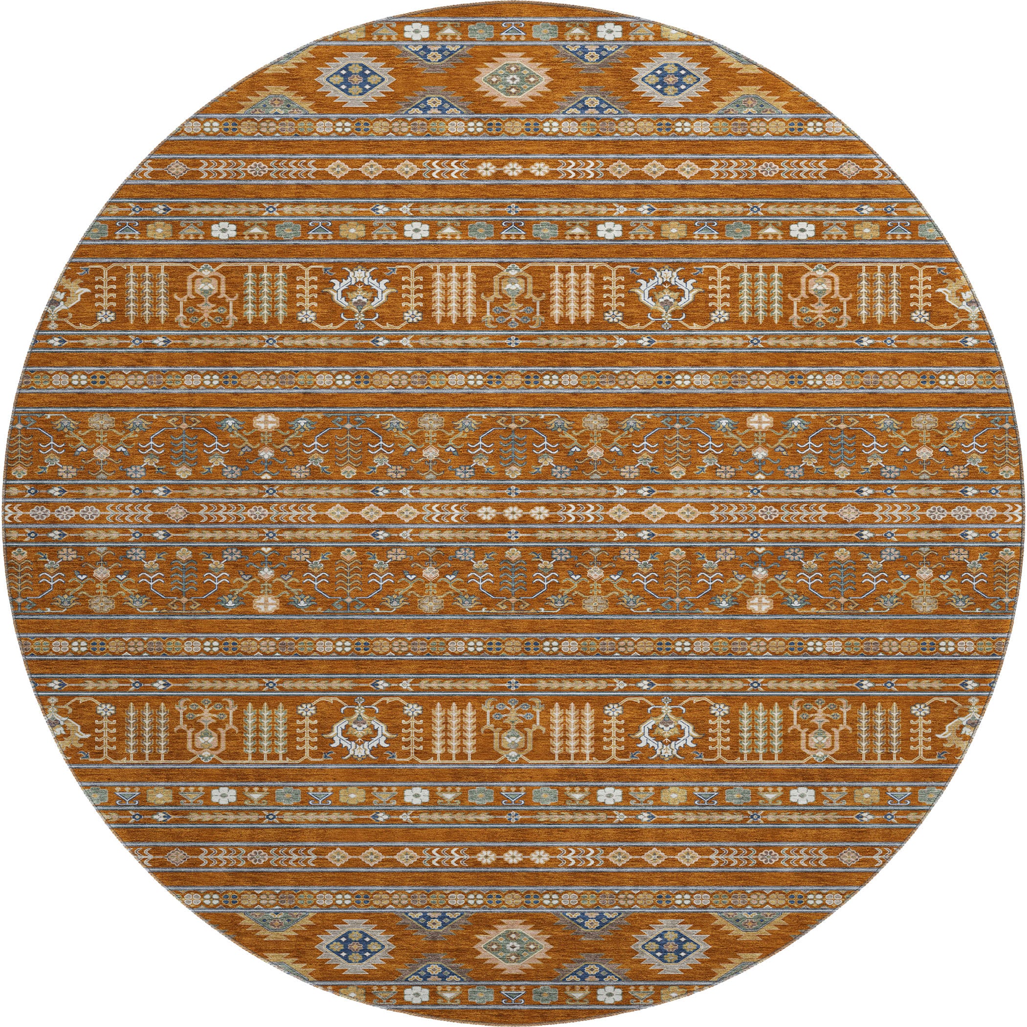 Tbilisi Machine Washable Transitional Paprika Orange Rug 8' x 8' #shape_Round