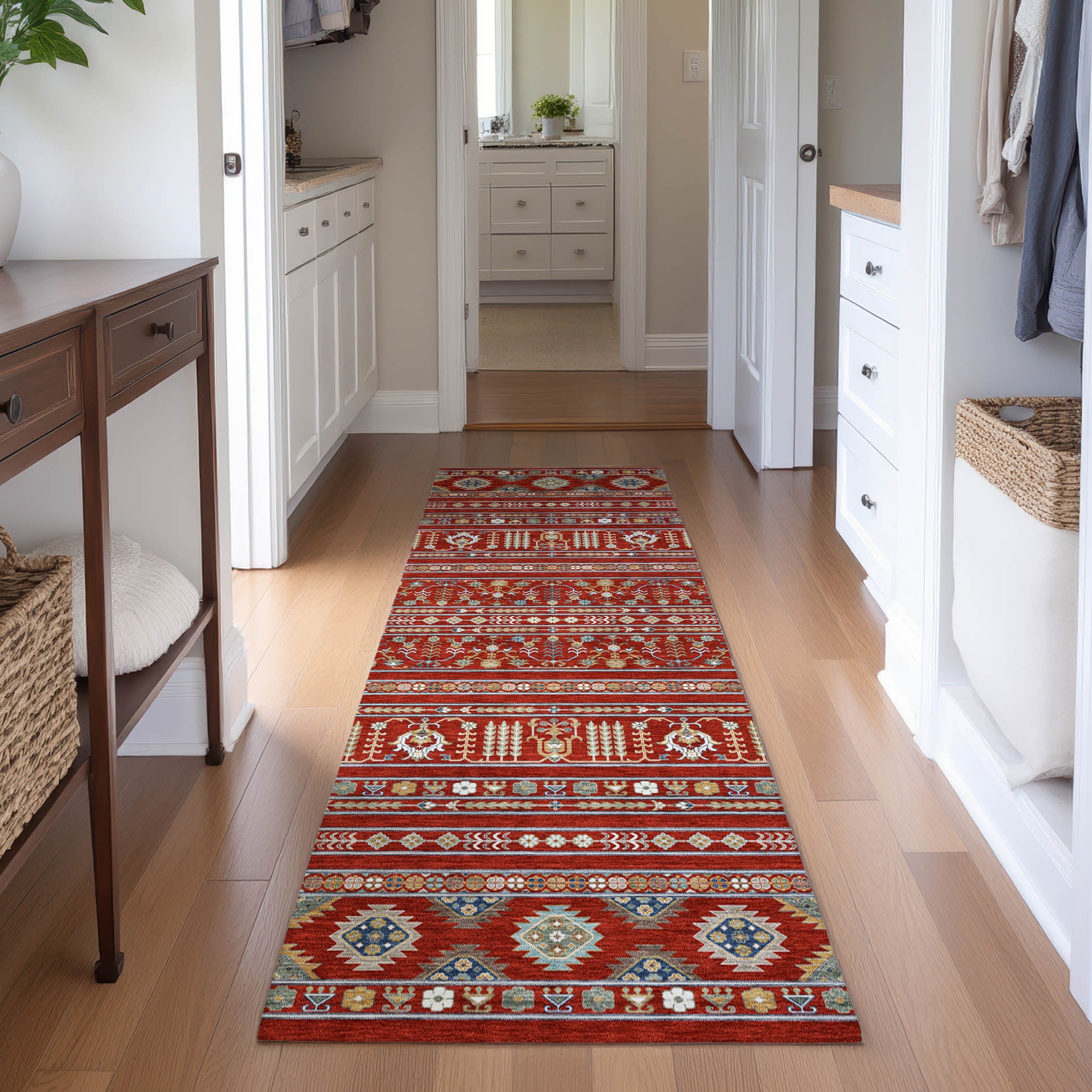 Tbilisi Machine Washable Transitional Red Rug 2'3" x 7'6" #shape_Runner