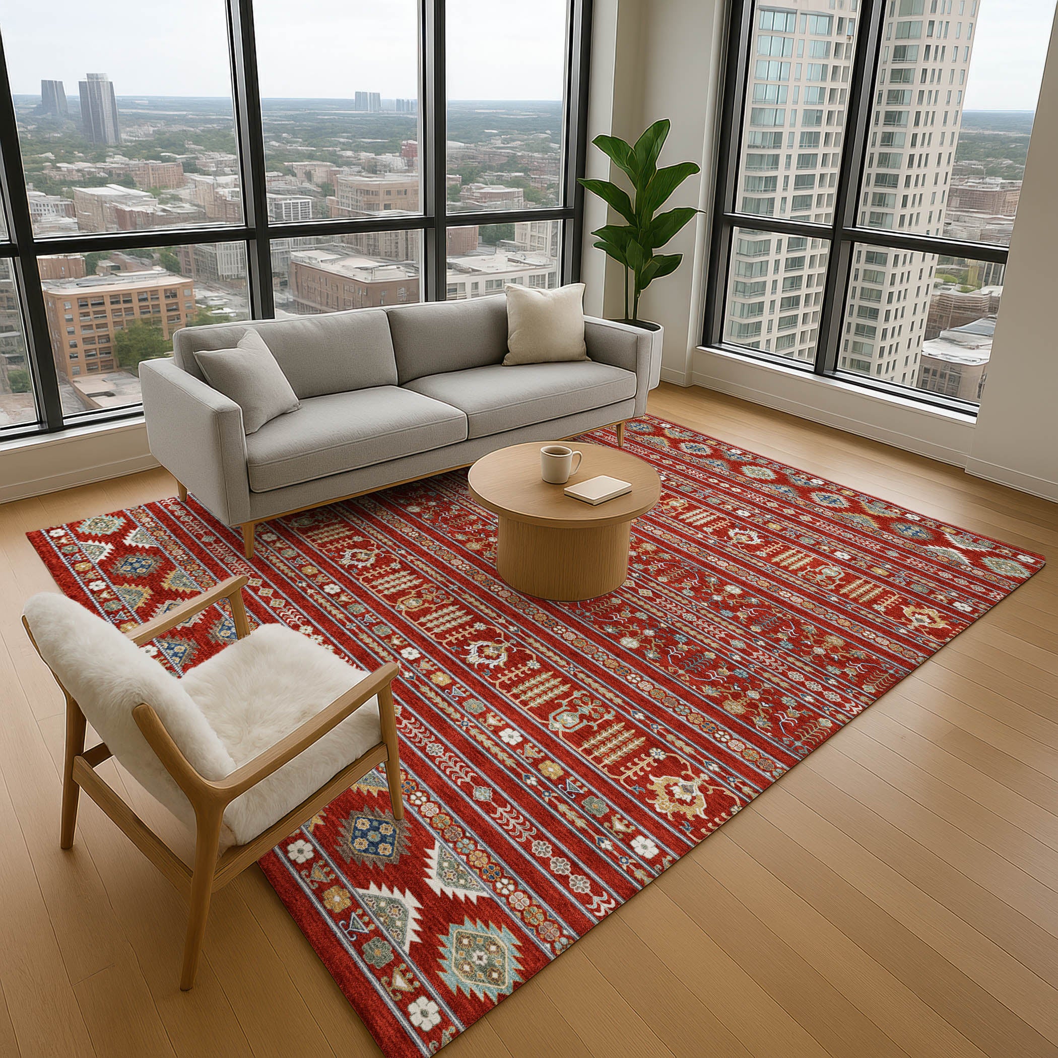 Tbilisi Machine Washable Transitional Red Rug 2'6" x 3'10" #shape_Rectangle
