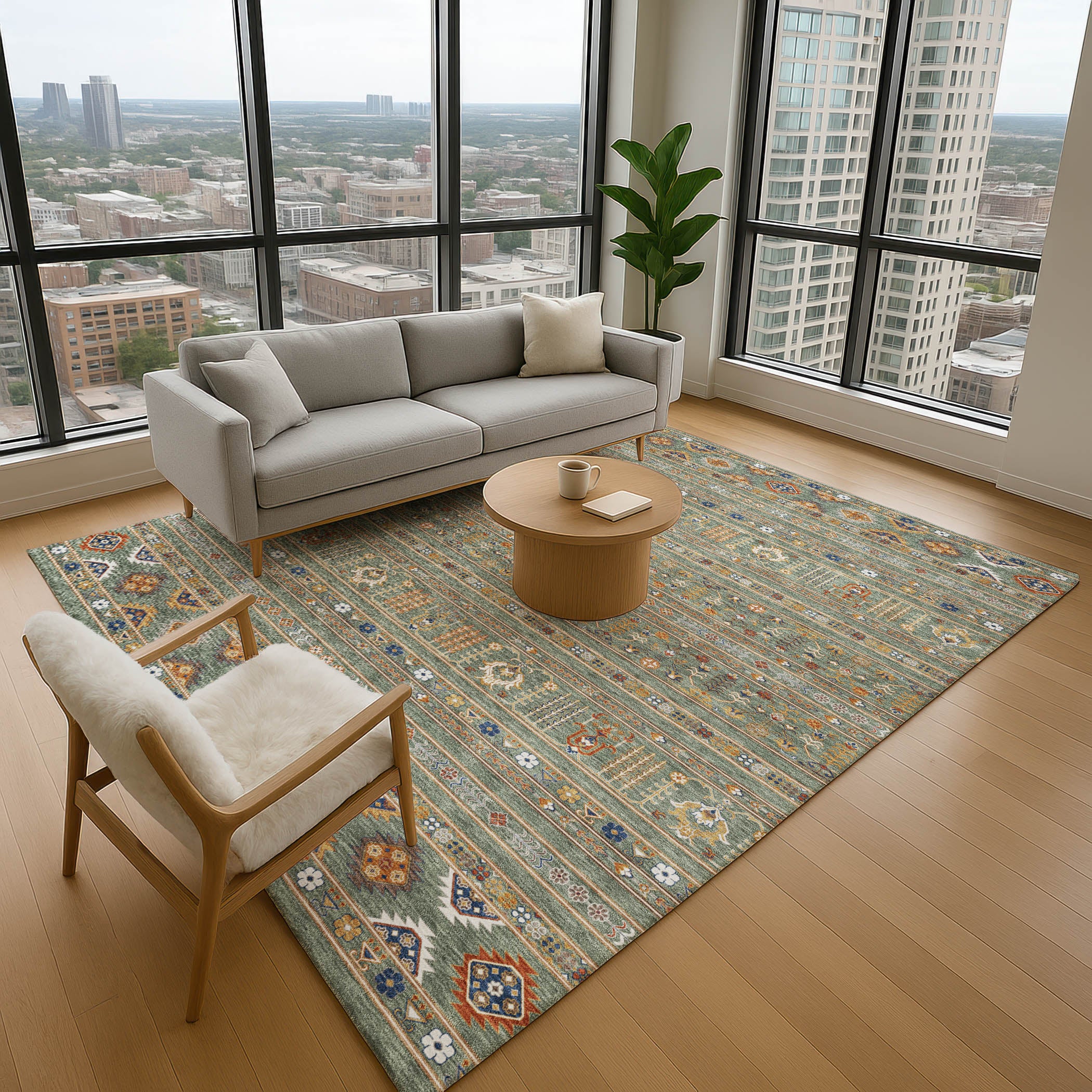 Tbilisi Machine Washable Transitional Sage Green Rug 2'6" x 3'10" #shape_Rectangle