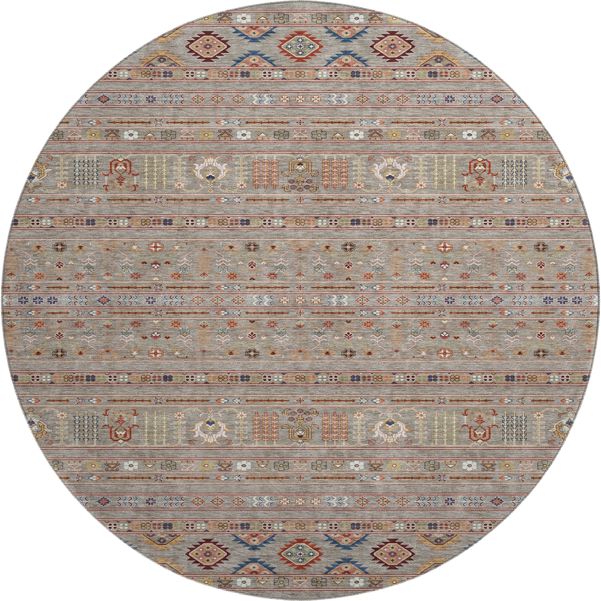 Tbilisi Machine Washable Transitional Taupe Brown Rug 8' x 8' #shape_Round