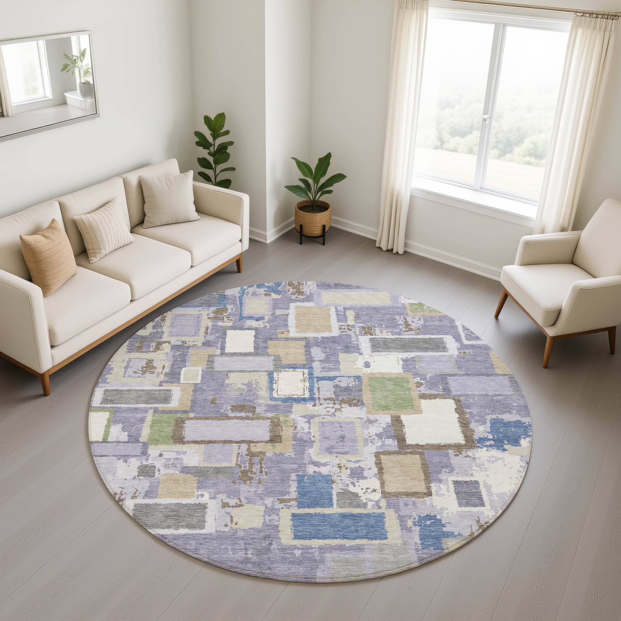 Dubrovnik Machine Washable Transitional Purple Rug 8' x 8' #shape_Round