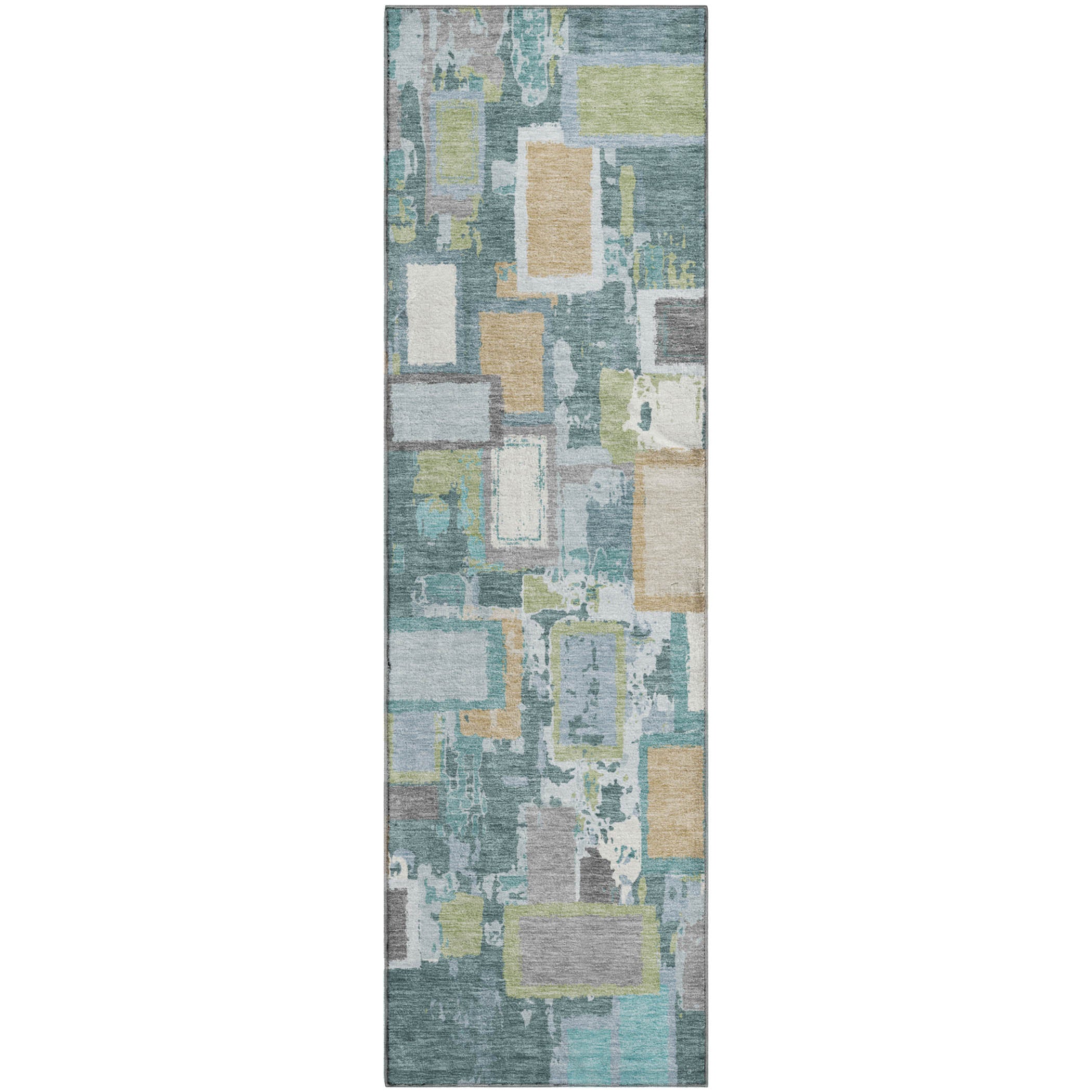 Dubrovnik Machine Washable Transitional Teal Rug 2'3" x 7'6" #shape_Runner