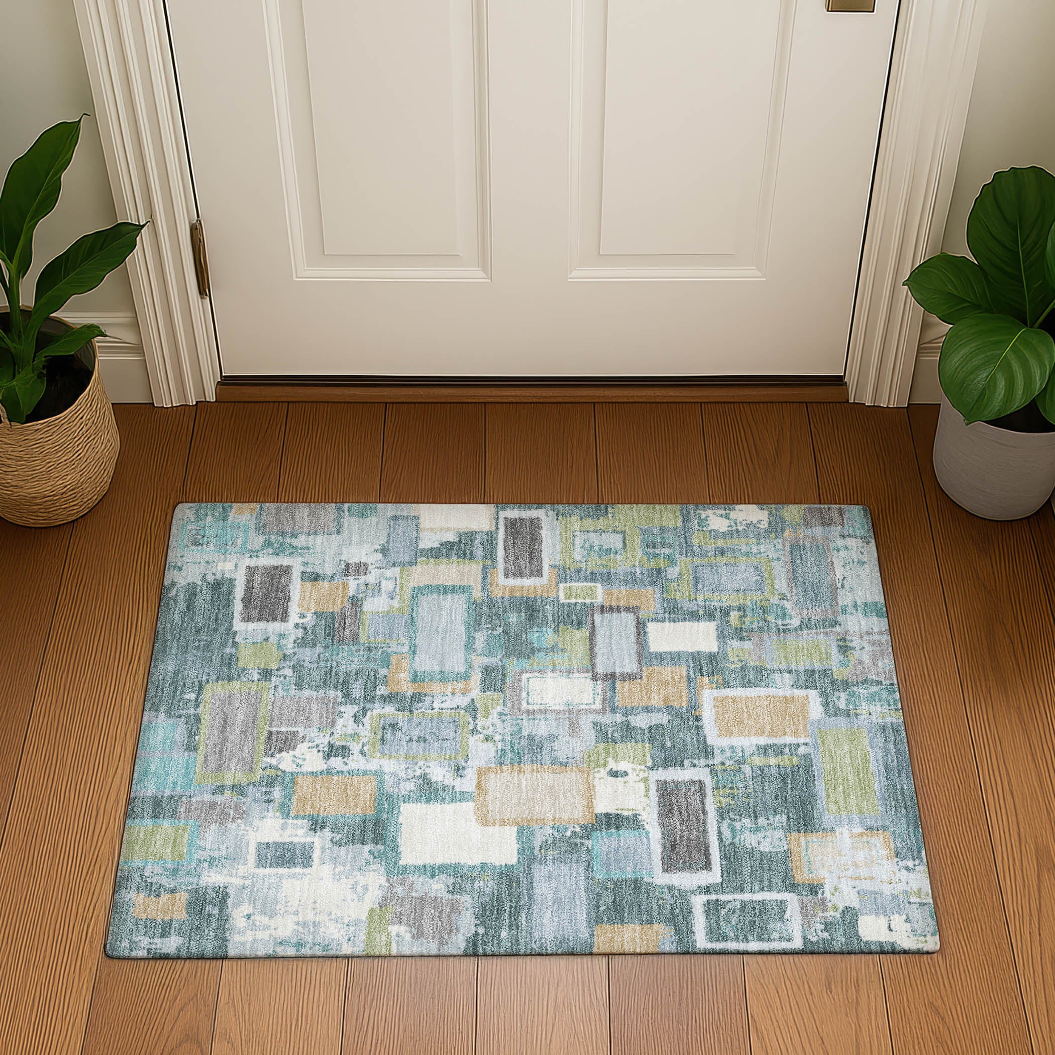 Dubrovnik Machine Washable Transitional Teal Rug 1'8" x 2'6" #shape_Rectangle