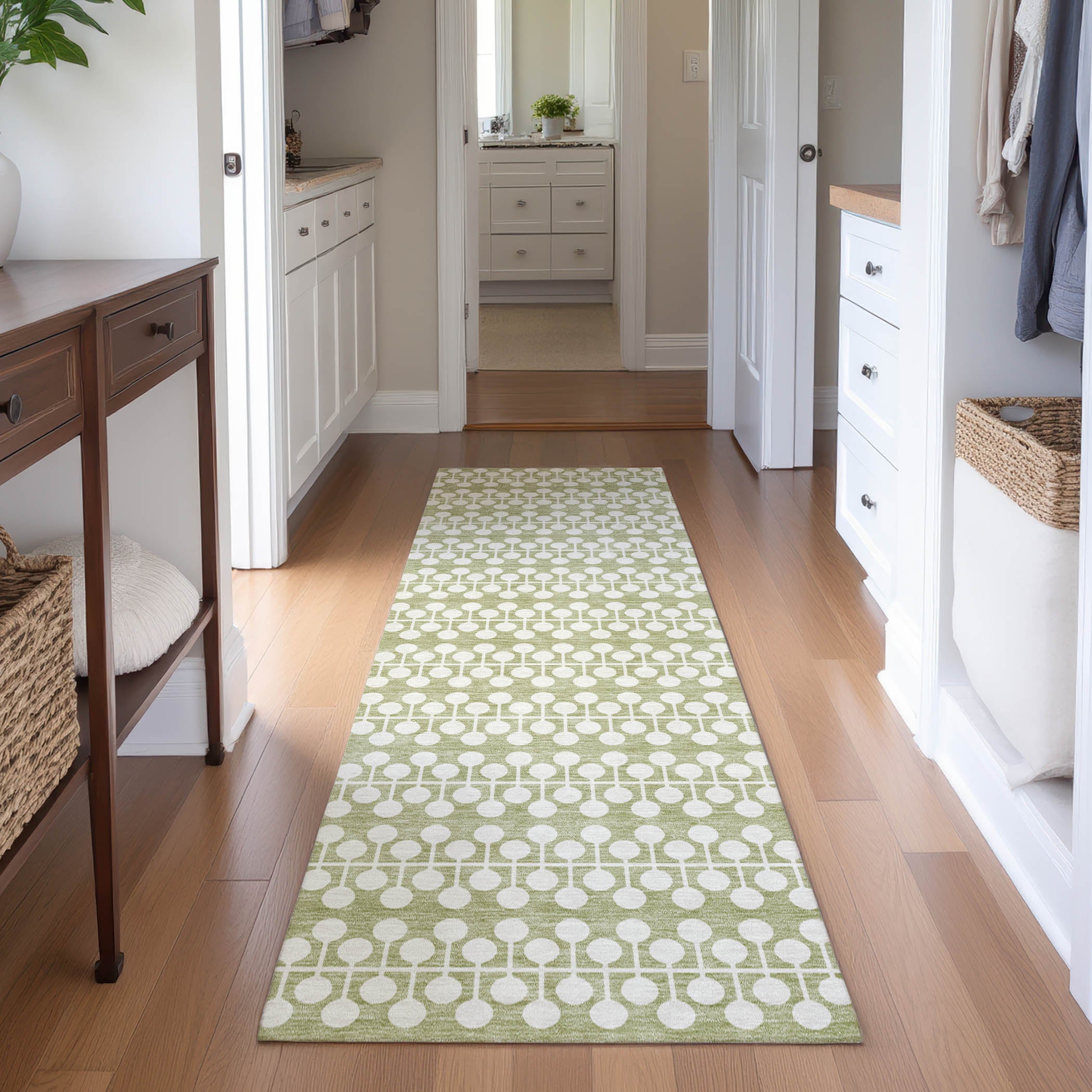 Bergen Machine Washable Transitional Aloe Green Rug 2'3" x 7'6" #shape_Runner