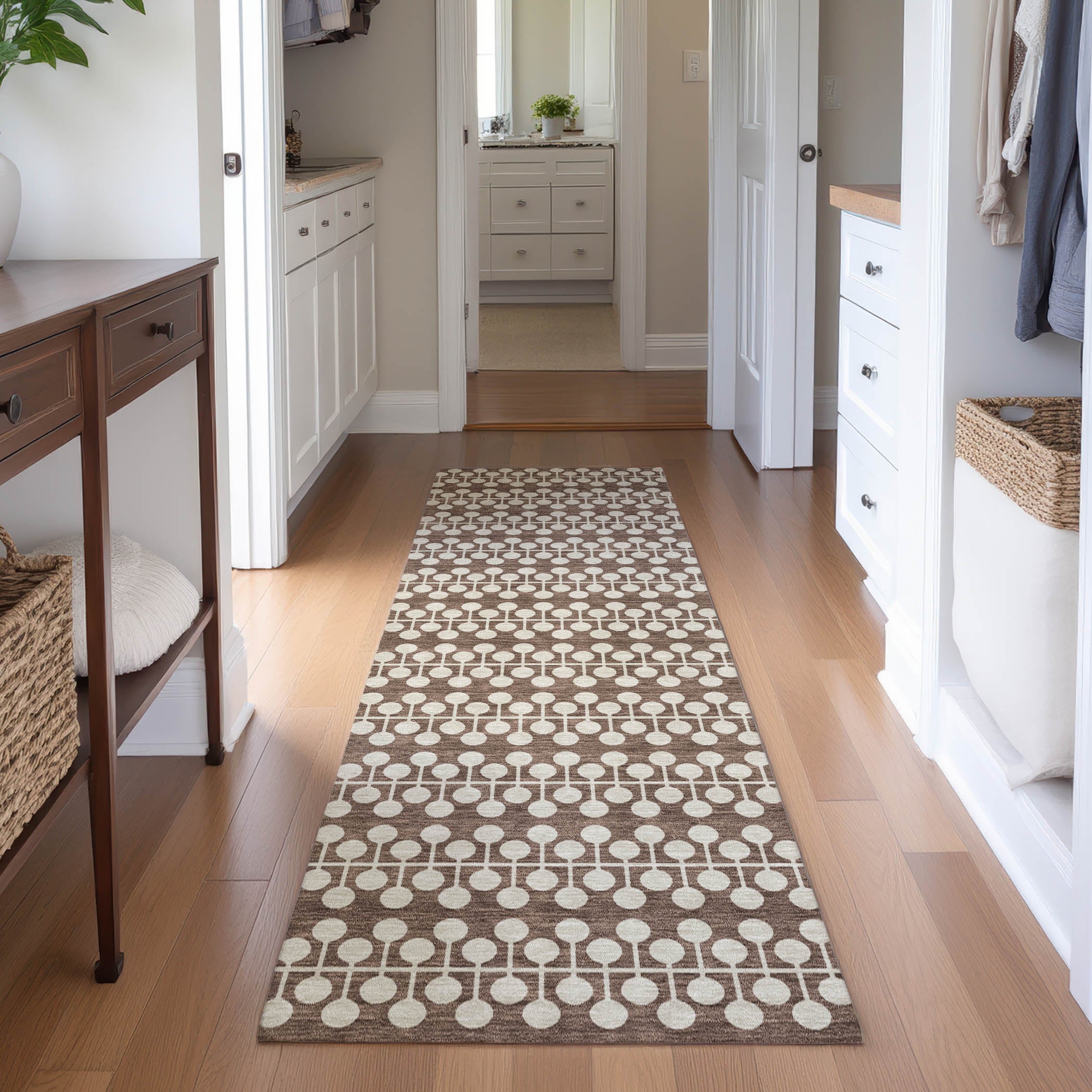 Bergen Machine Washable Transitional Brown Rug 2'3" x 7'6" #shape_Runner