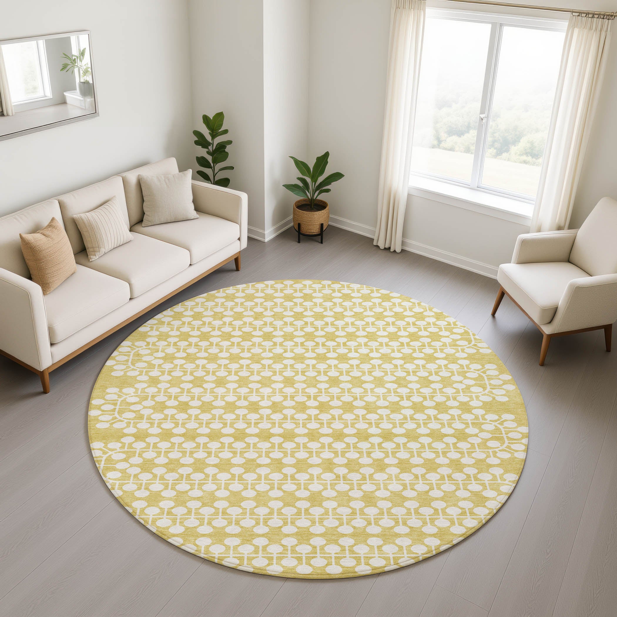 Bergen Machine Washable Transitional Gold Rug 8' x 8' #shape_Round