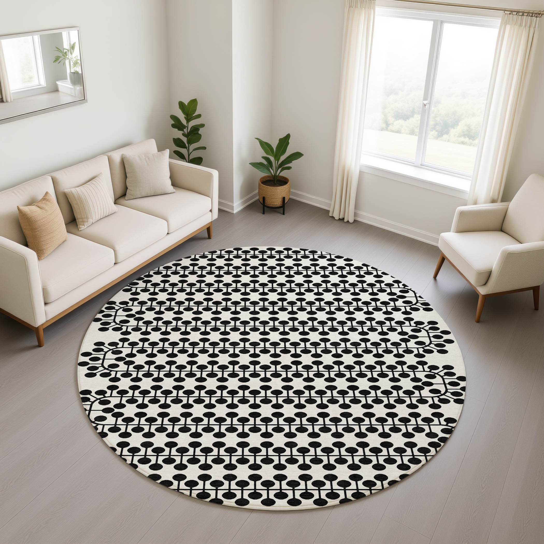 Bergen Machine Washable Transitional Ivory Rug 8' x 8' #shape_Round