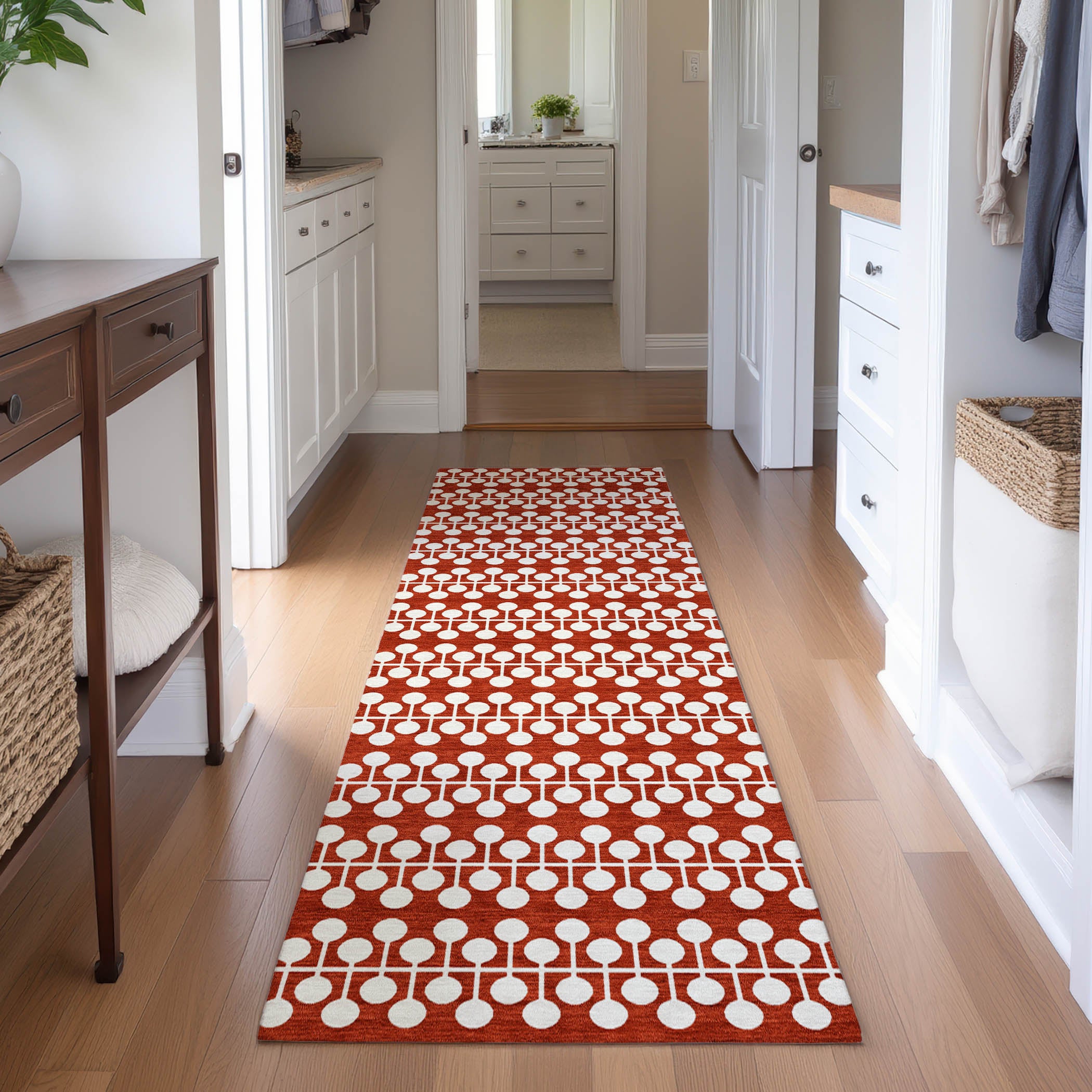Bergen Machine Washable Transitional Red Rug 2'3" x 7'6" #shape_Runner