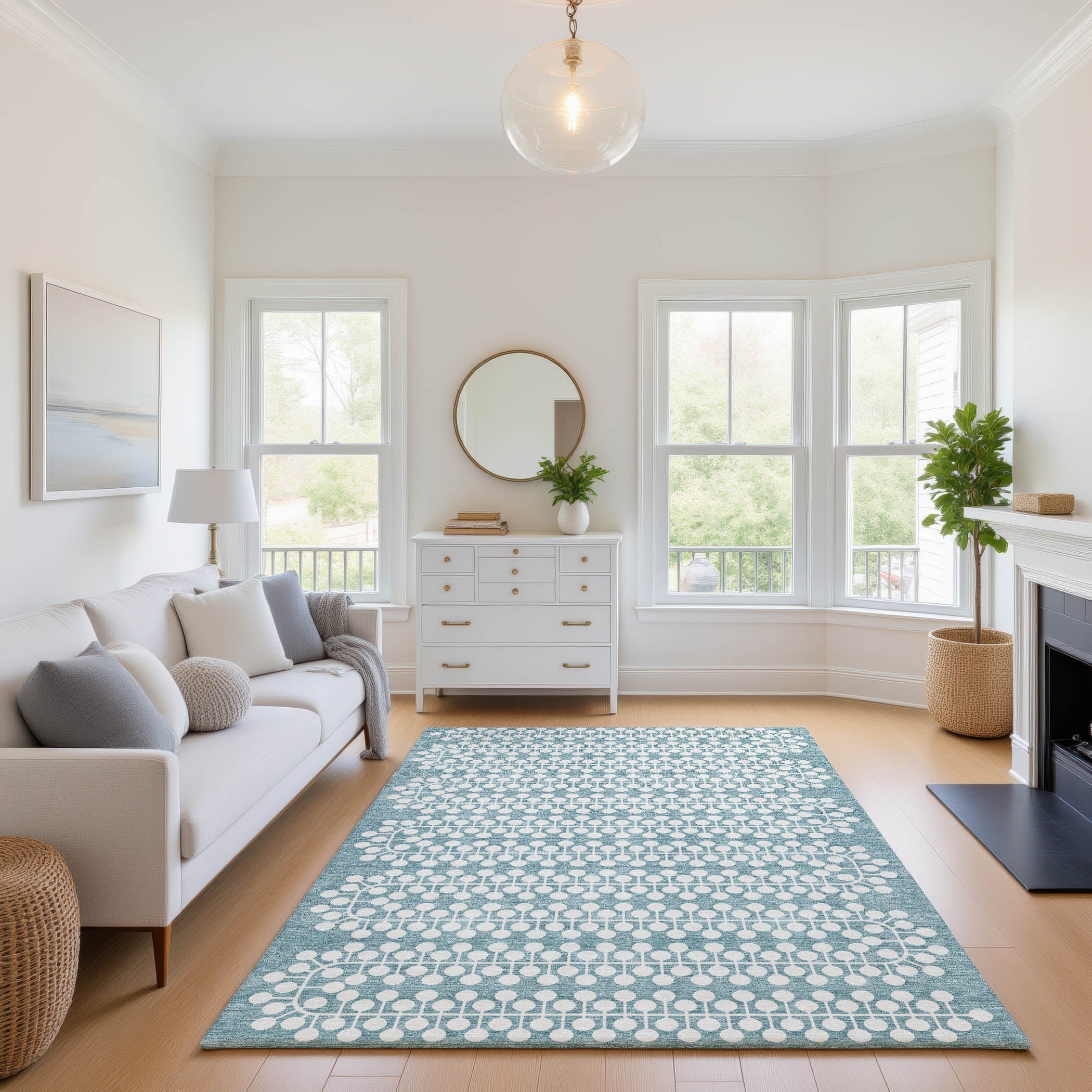 Bergen Machine Washable Transitional Teal Rug 2'6" x 3'10" #shape_Rectangle