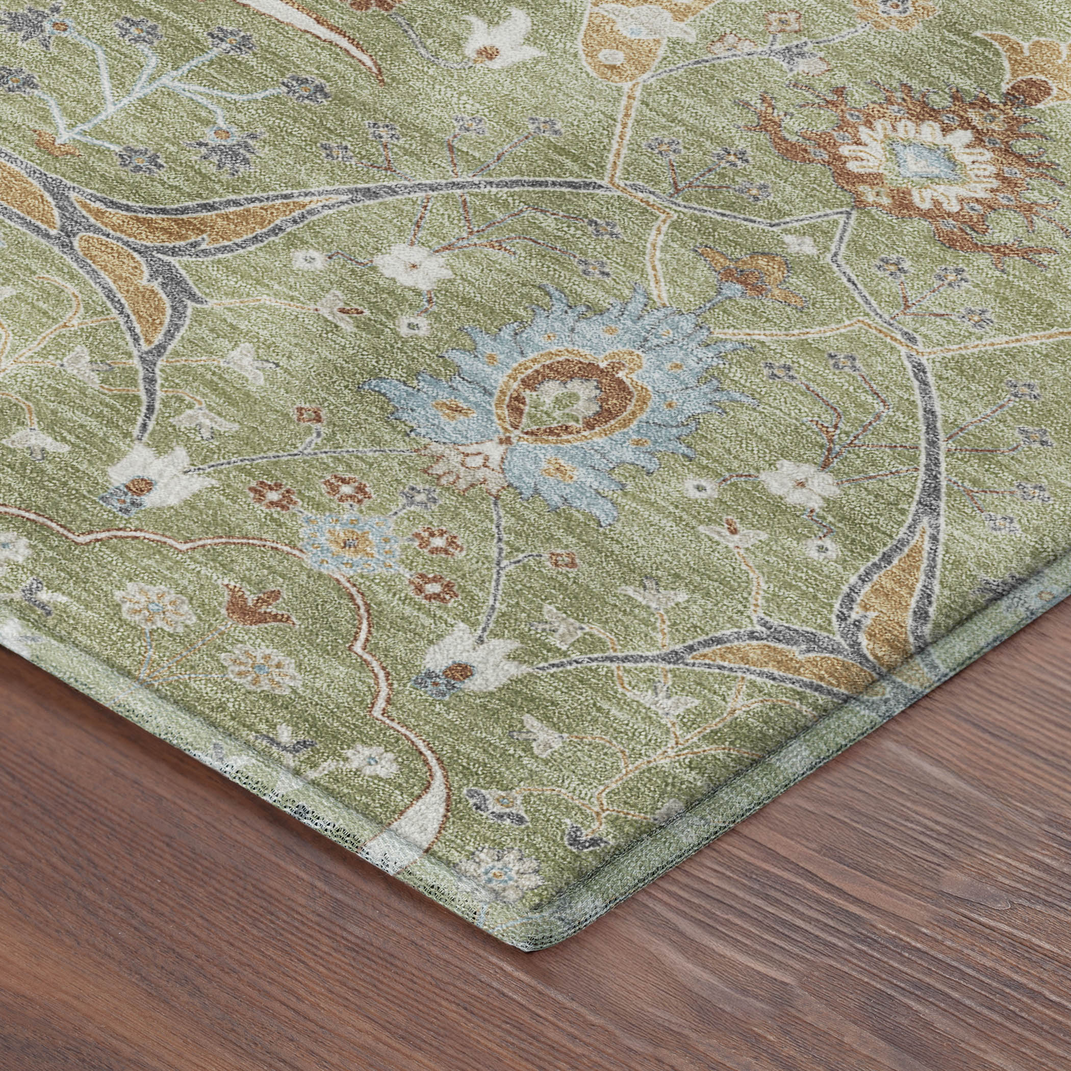 Porto Machine Washable Traditional Aloe Green Rug 1'8" x 2'6" #shape_Rectangle