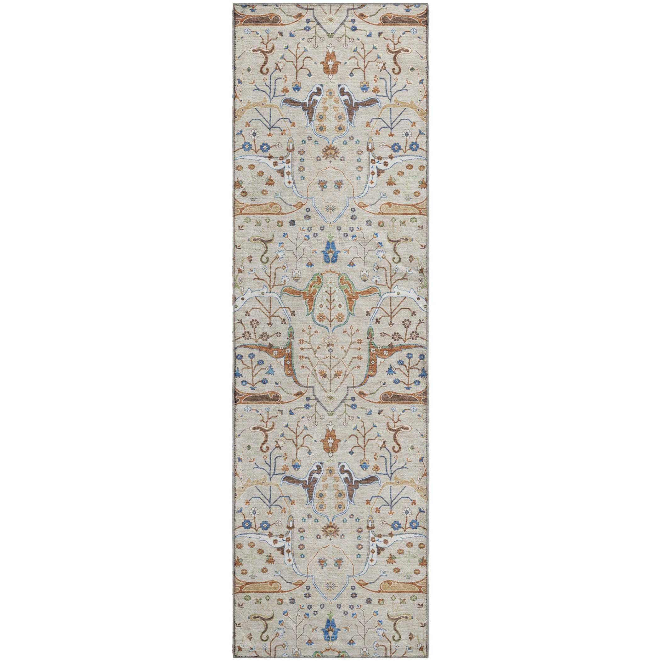 Porto Machine Washable Traditional Beige Brown Rug 2'3" x 7'6" #shape_Runner