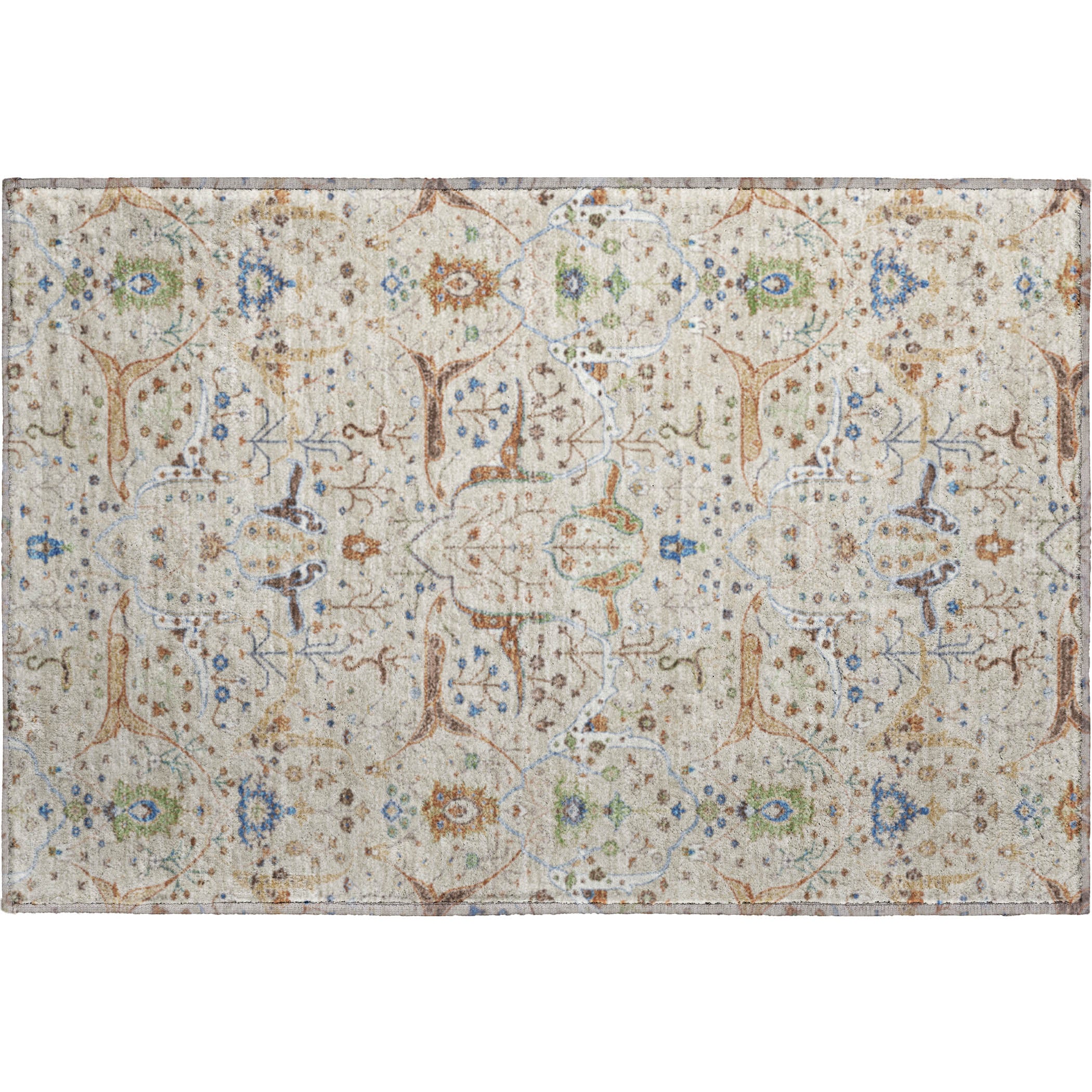 Porto Machine Washable Traditional Beige Brown Rug 1'8" x 2'6" #shape_Rectangle