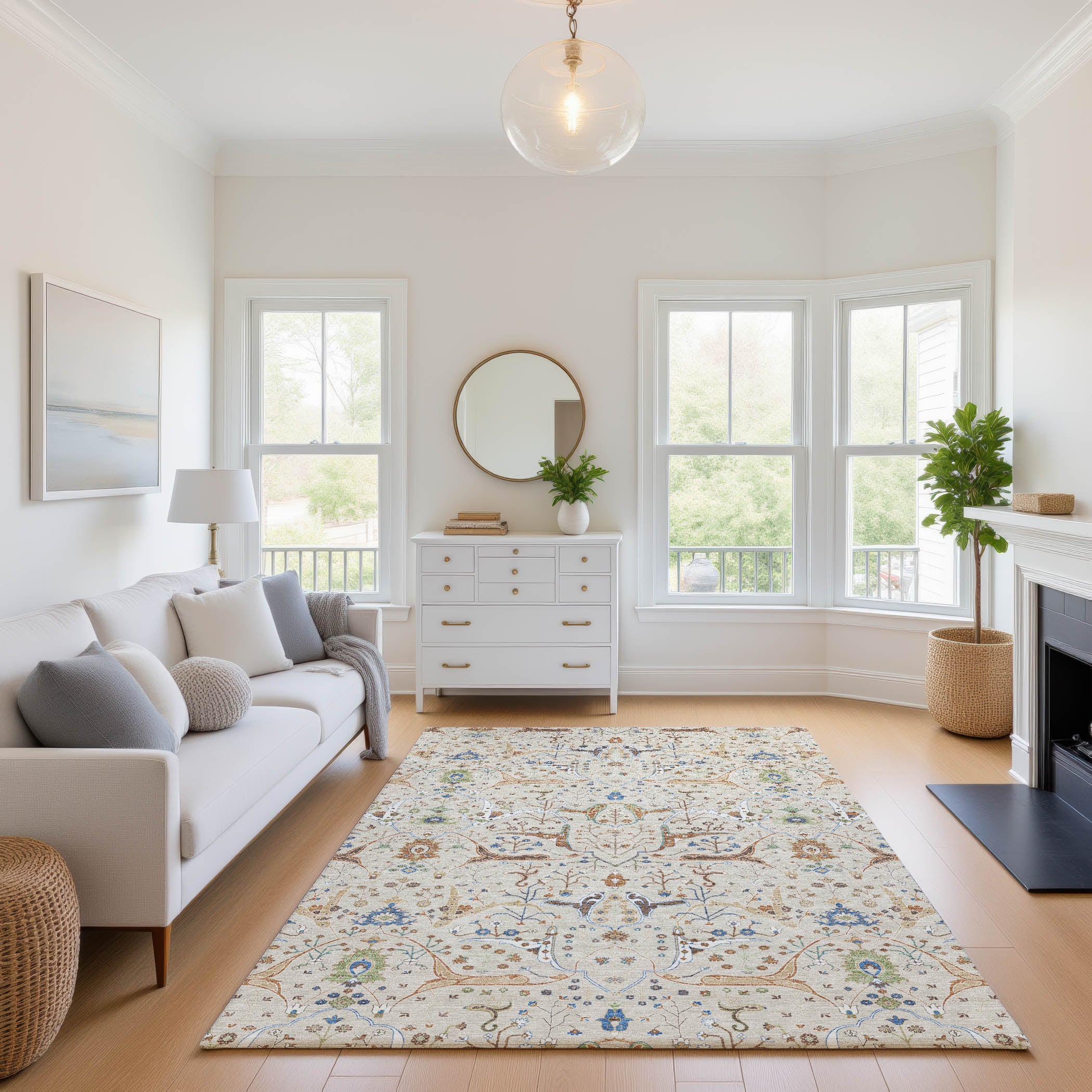 Porto Machine Washable Traditional Beige Brown Rug 2'6" x 3'10" #shape_Rectangle
