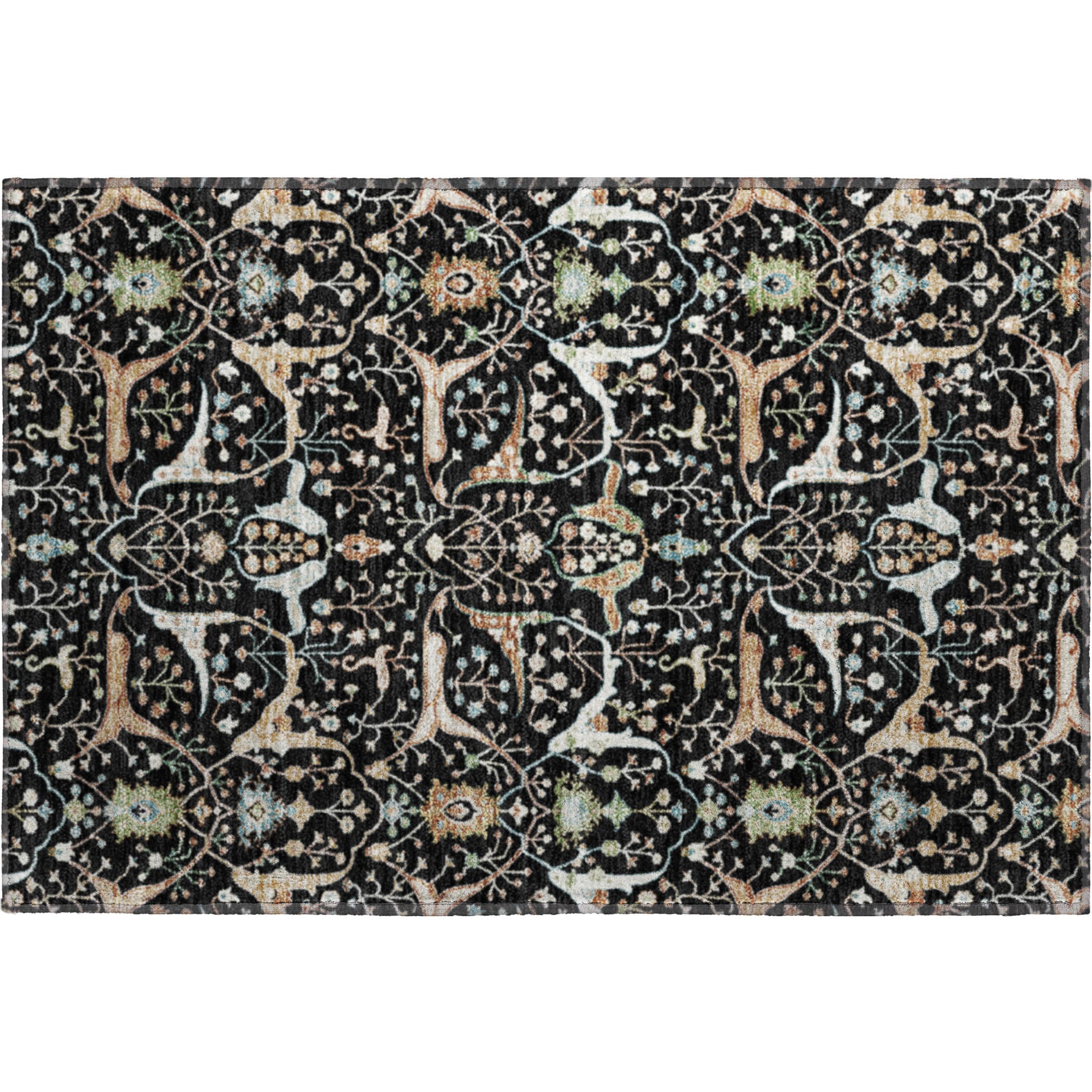 Porto Machine Washable Traditional Black Rug 1'8" x 2'6" #shape_Rectangle
