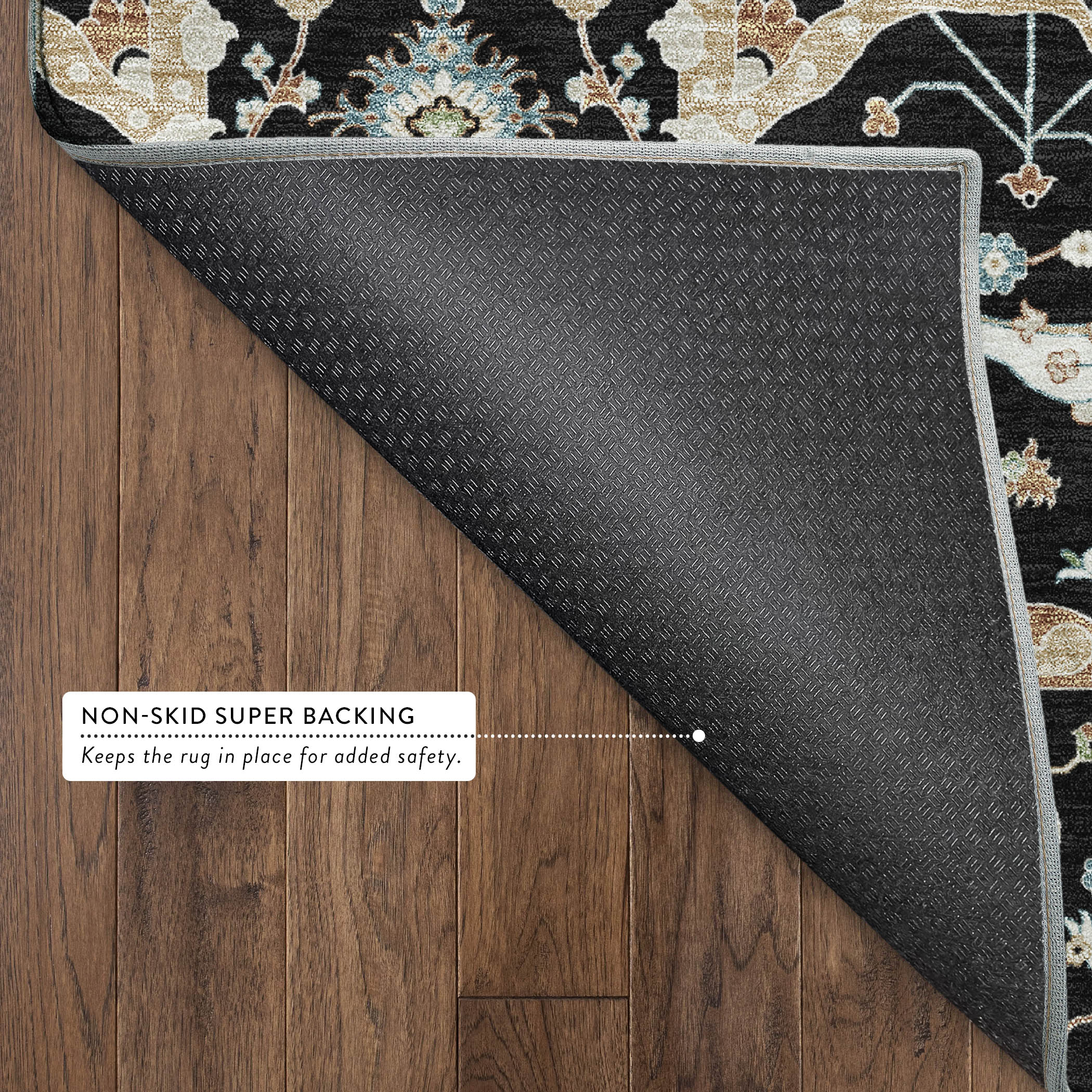Porto Machine Washable Traditional Black Rug 1'8" x 2'6" #shape_Rectangle