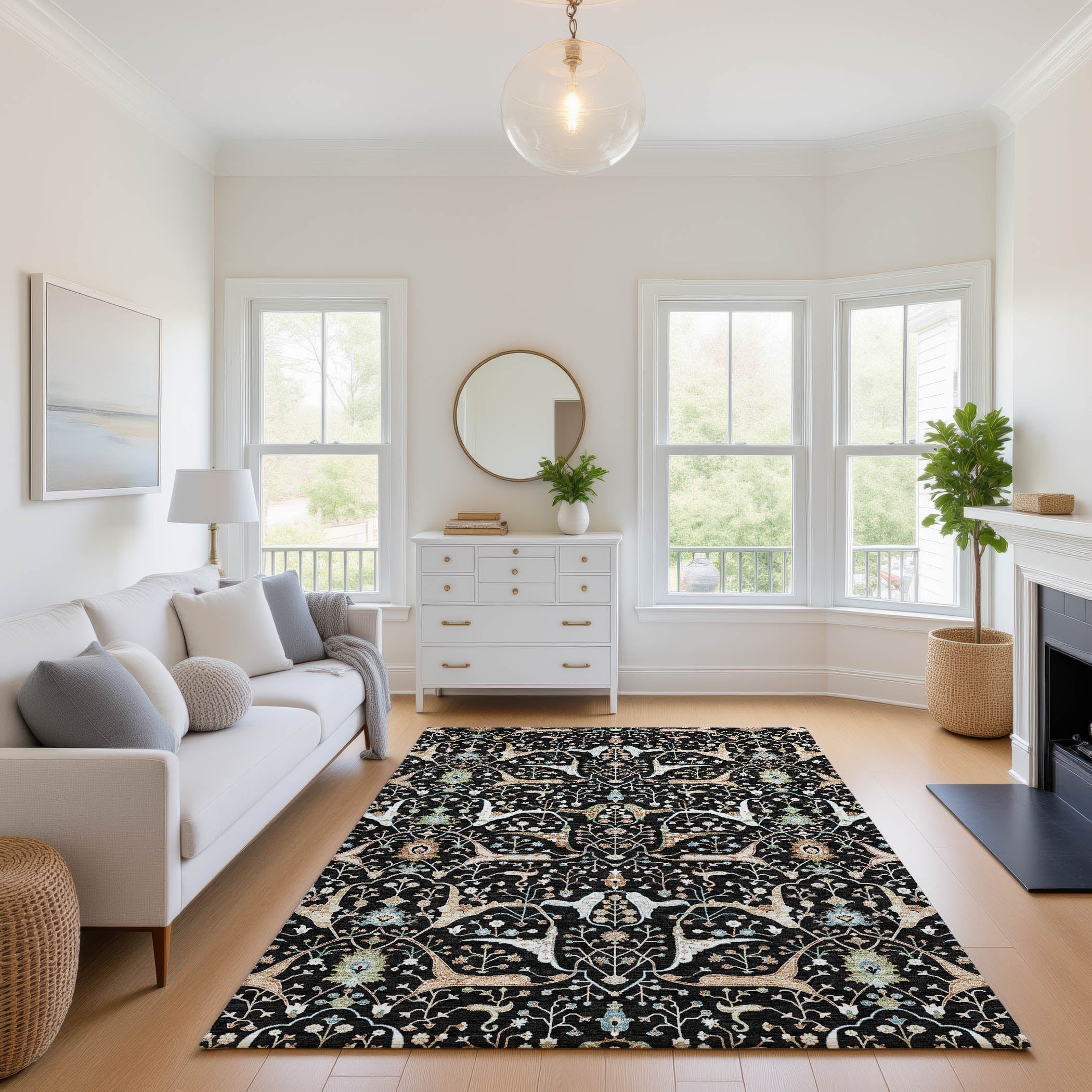 Porto Machine Washable Traditional Black Rug 2'6" x 3'10" #shape_Rectangle