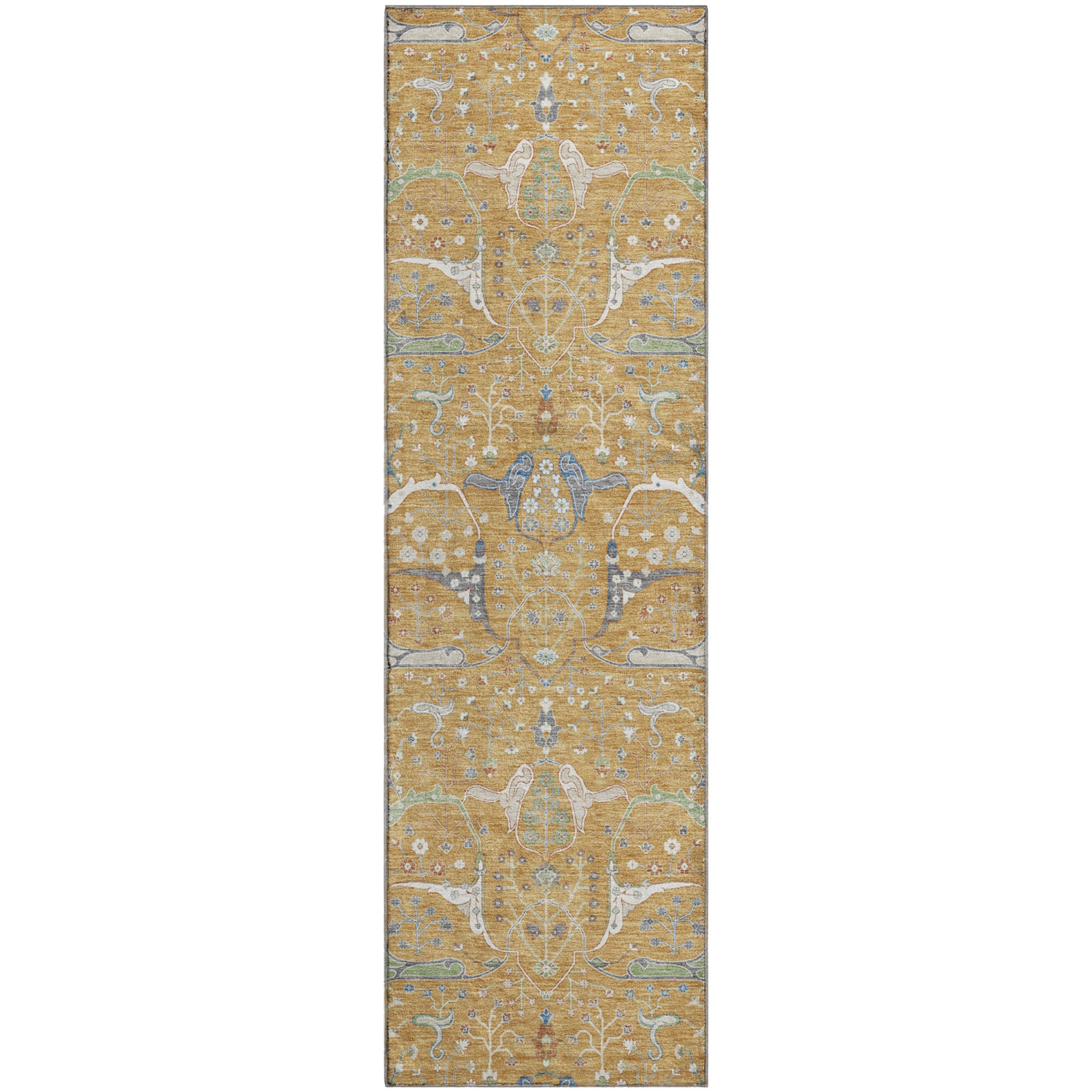 Porto Machine Washable Traditional Gold Rug 2'3" x 7'6" #shape_Runner