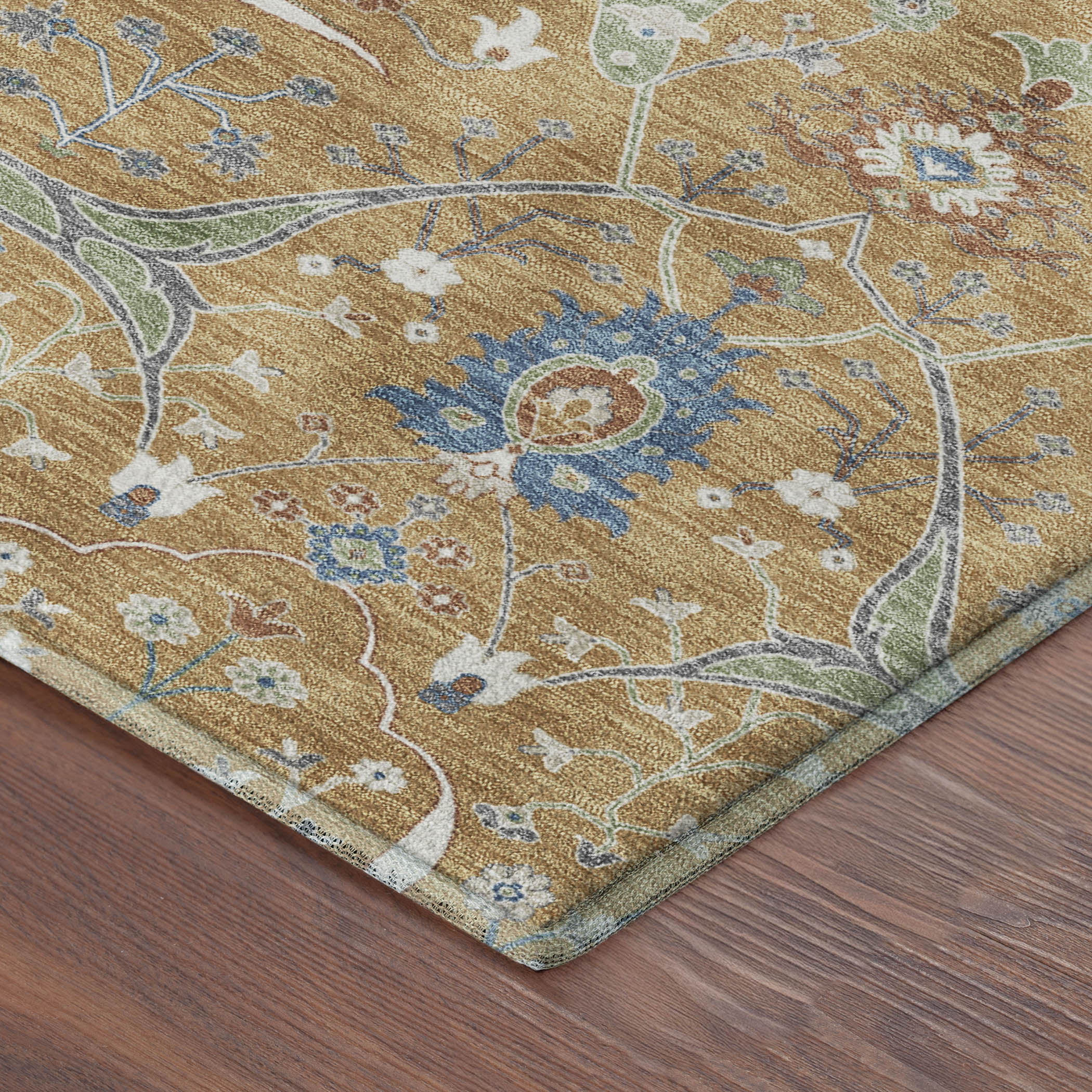 Porto Machine Washable Traditional Gold Rug 1'8" x 2'6" #shape_Rectangle