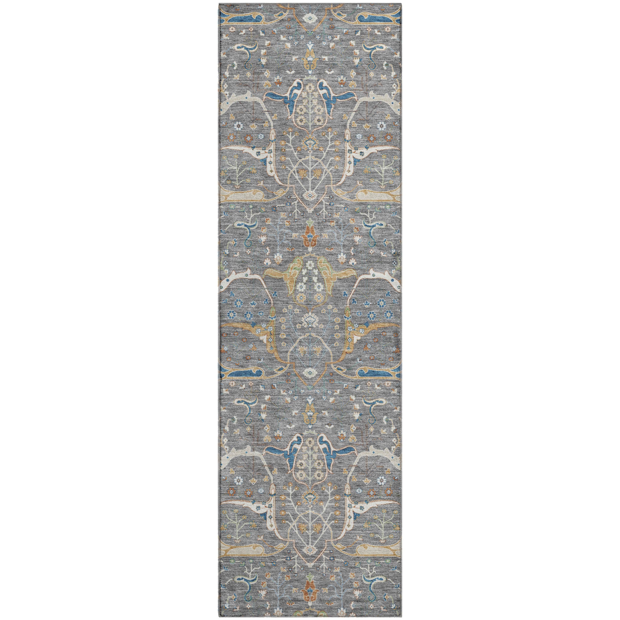 Porto Machine Washable Traditional Gray Rug 2'3" x 7'6" #shape_Runner