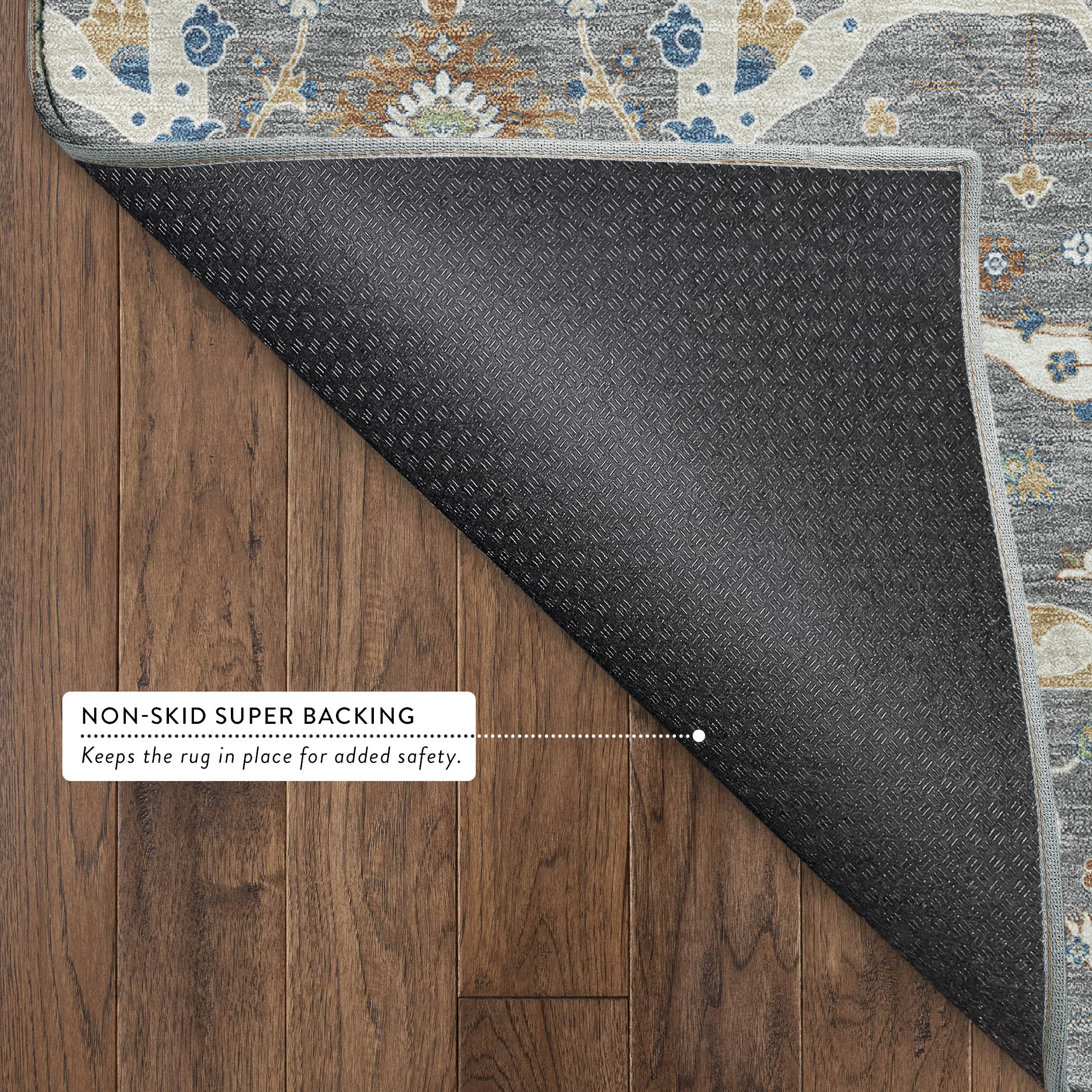 Porto Machine Washable Traditional Gray Rug 1'8" x 2'6" #shape_Rectangle