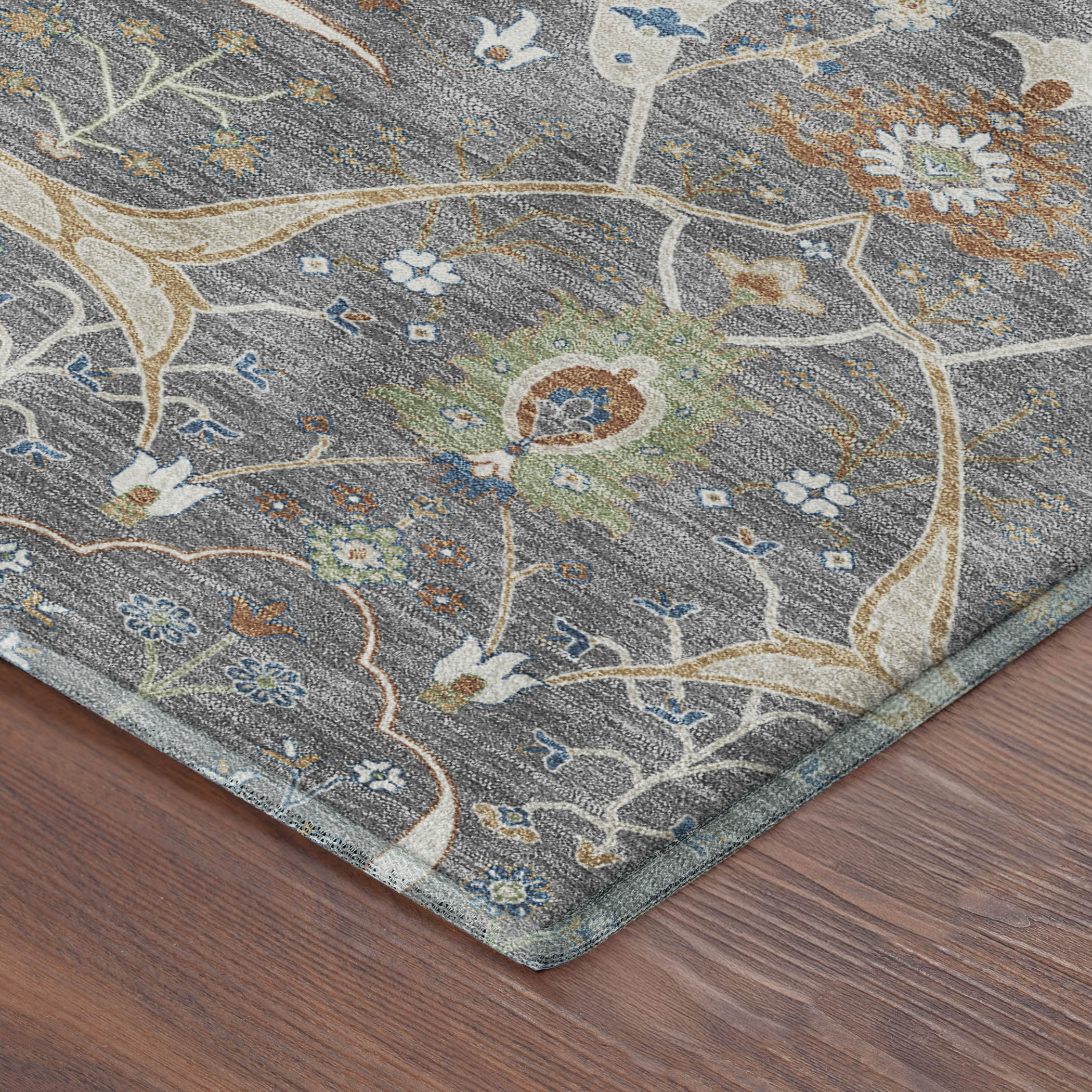 Porto Machine Washable Traditional Gray Rug 1'8" x 2'6" #shape_Rectangle