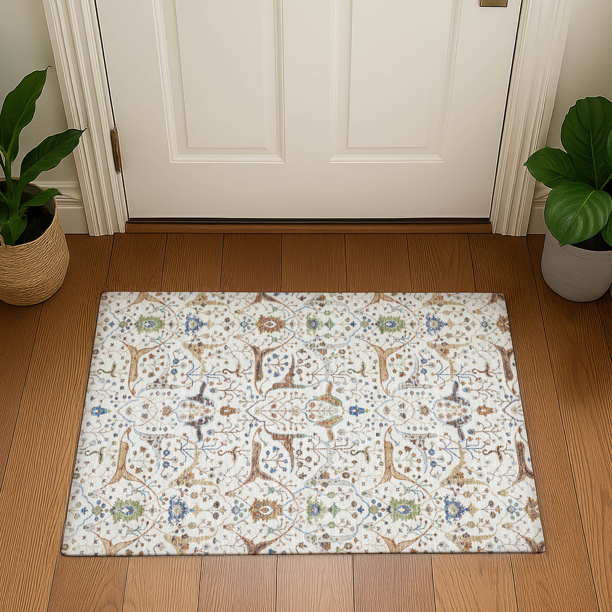 Porto Machine Washable Traditional Ivory Rug 1'8" x 2'6" #shape_Rectangle