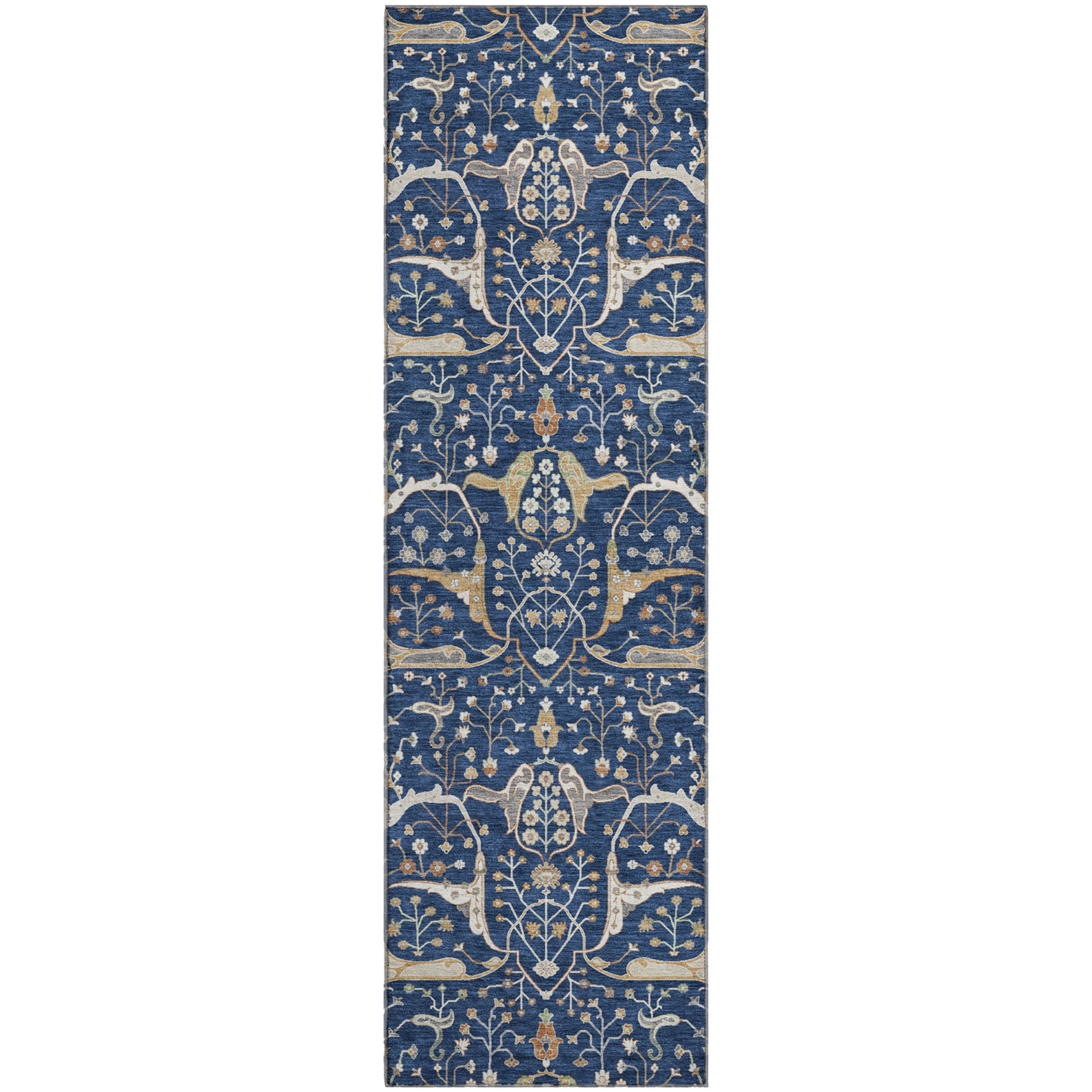 Porto Machine Washable Traditional Navy Blue Rug 2'3" x 7'6" #shape_Runner