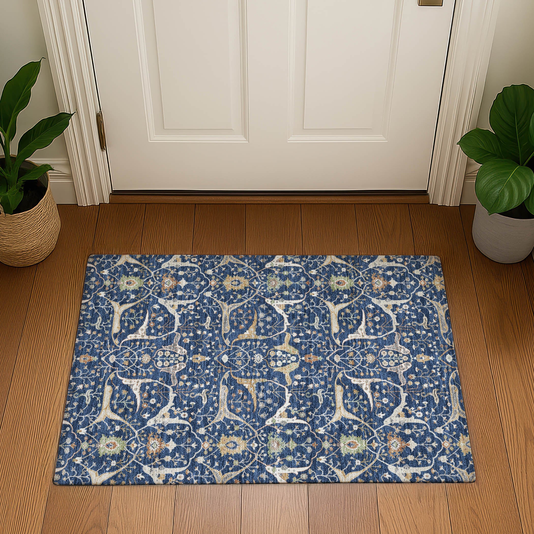 Porto Machine Washable Traditional Navy Blue Rug 1'8" x 2'6" #shape_Rectangle