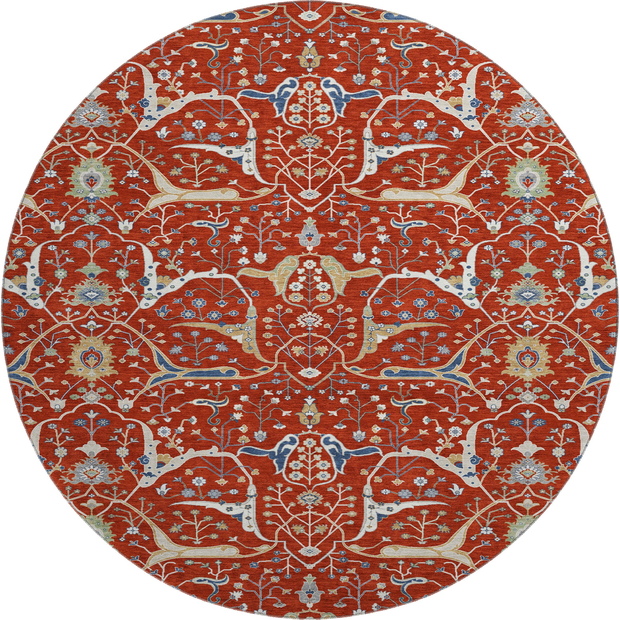Porto Machine Washable Traditional Red Rug 8' x 8' #shape_Round