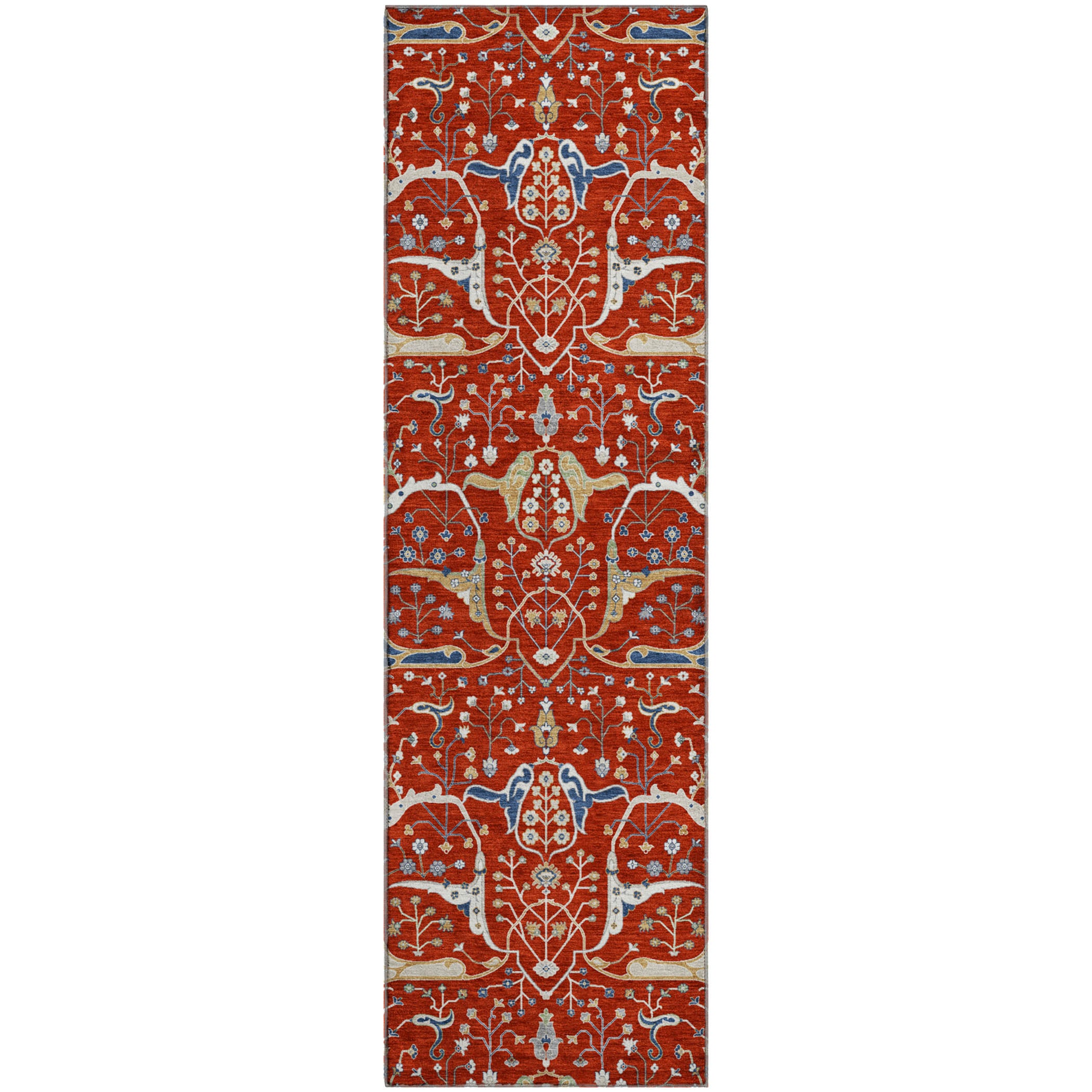 Porto Machine Washable Traditional Red Rug 2'3" x 7'6" #shape_Runner