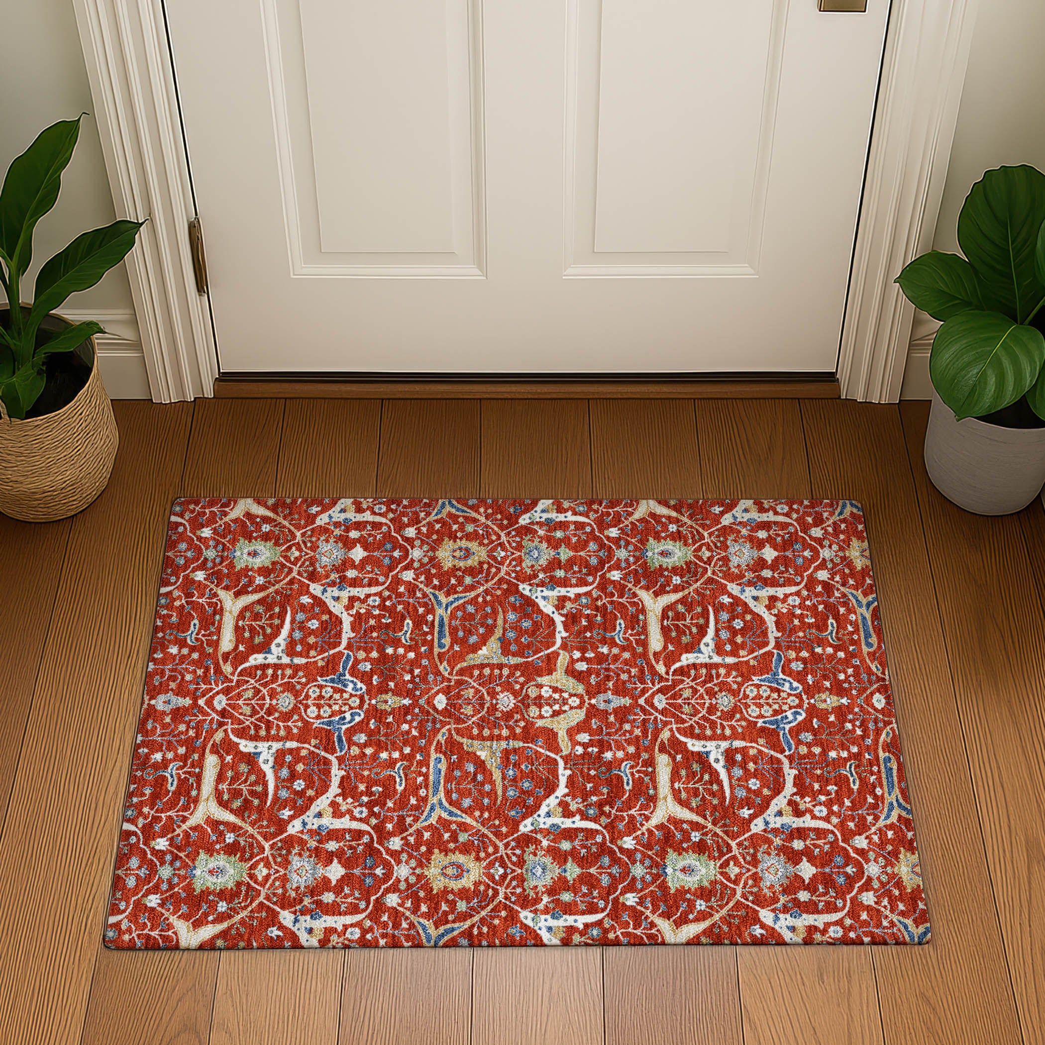 Porto Machine Washable Traditional Red Rug 1'8" x 2'6" #shape_Rectangle