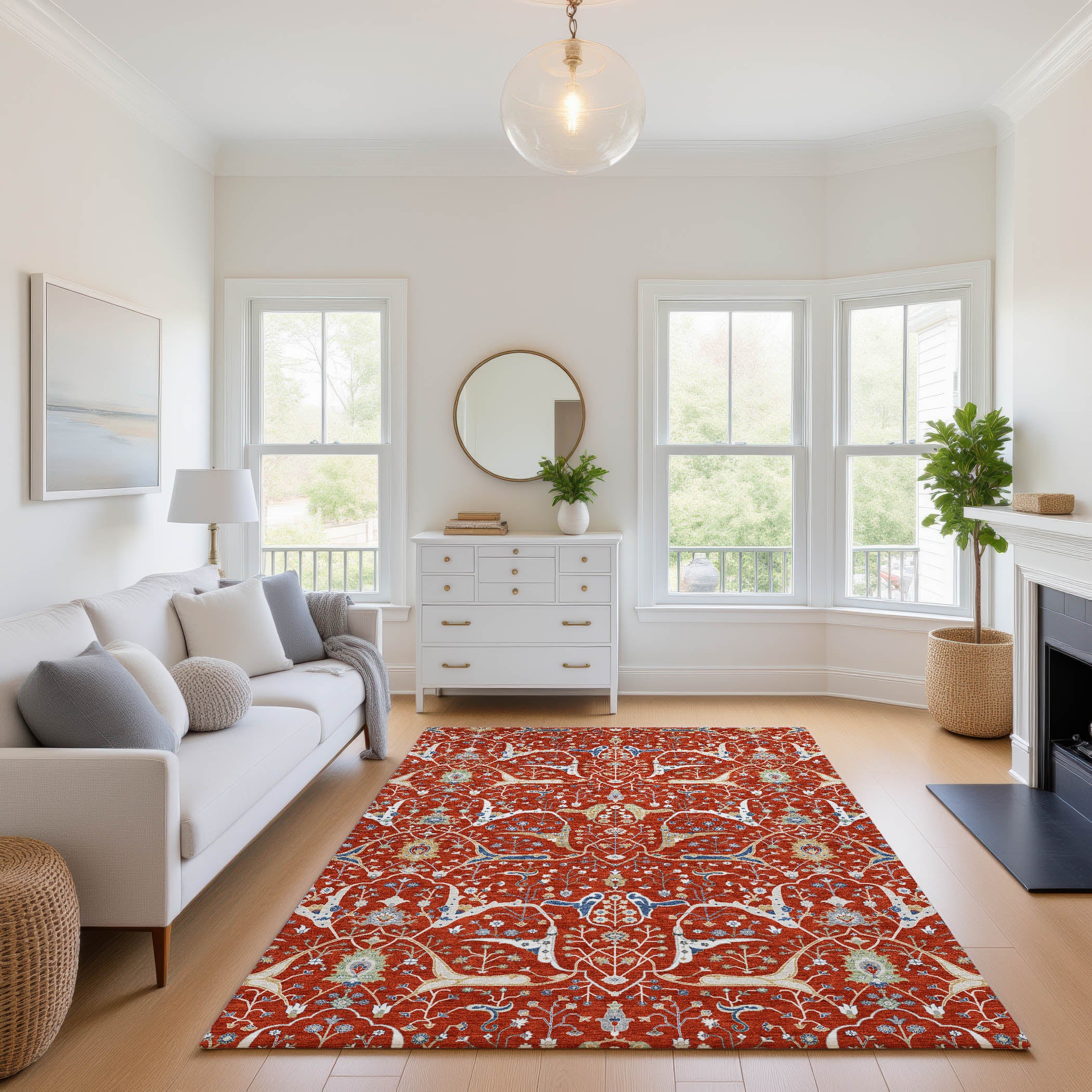 Porto Machine Washable Traditional Red Rug 2'6" x 3'10" #shape_Rectangle