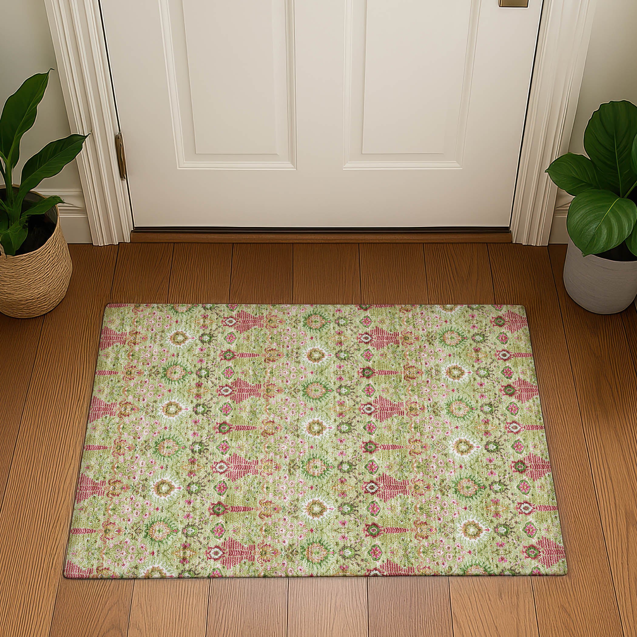 Sintra Machine Washable Traditional Aloe Green Rug 1'8" x 2'6" #shape_Rectangle