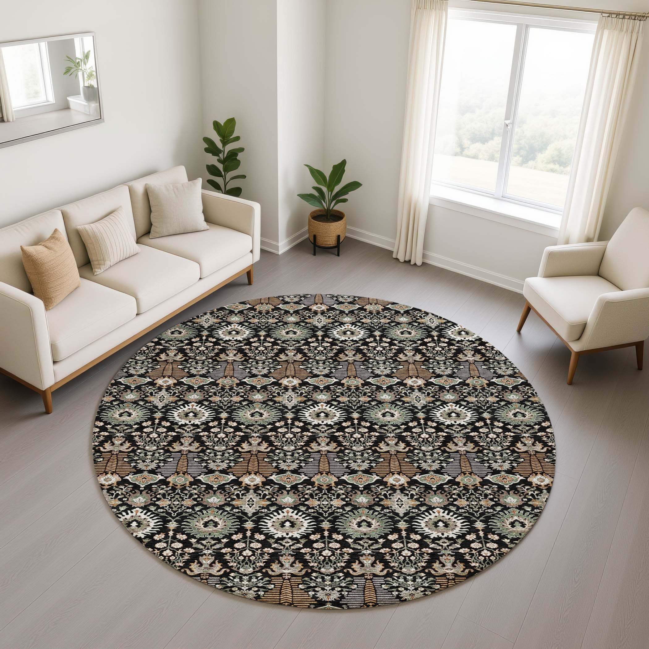 Sintra Machine Washable Traditional Black Rug 8' x 8' #shape_Round