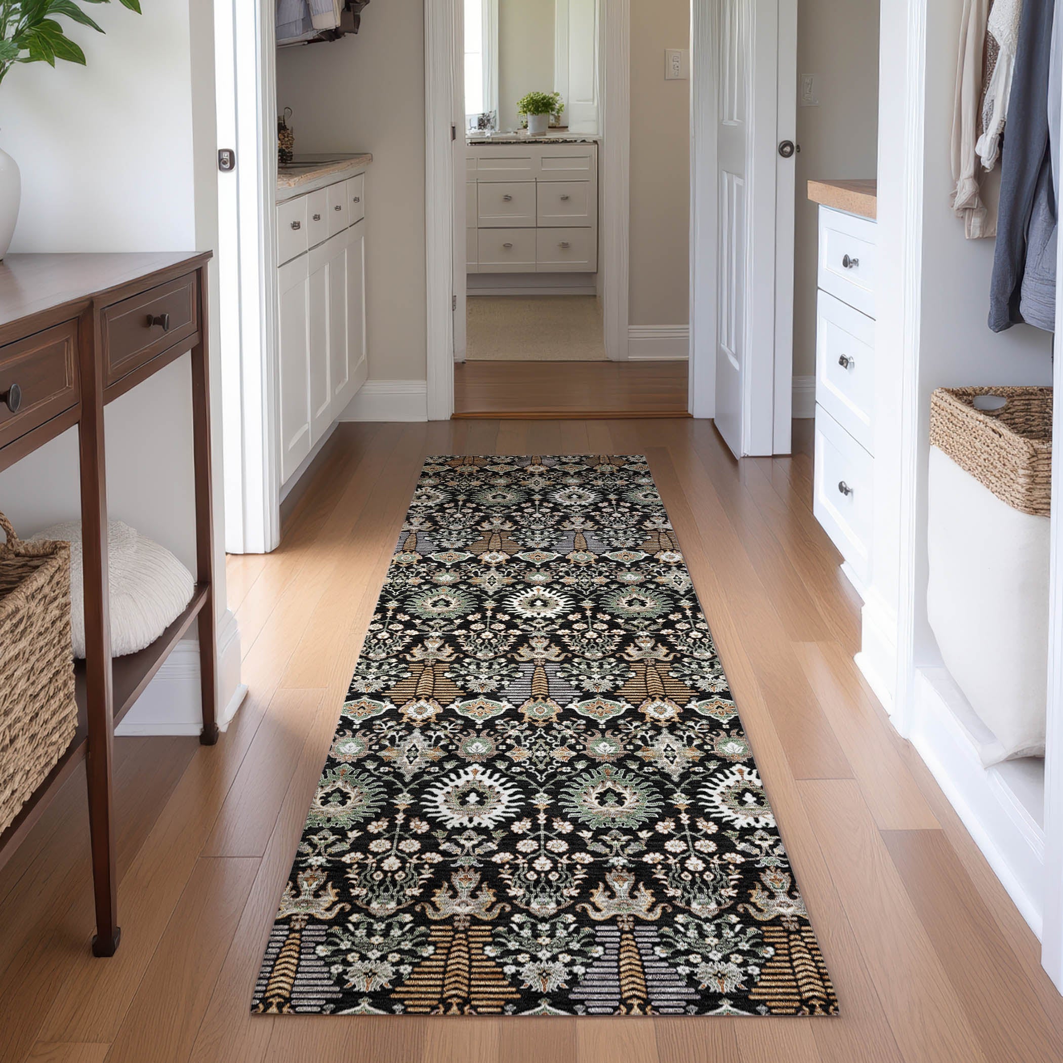 Sintra Machine Washable Traditional Black Rug 2'3" x 7'6" #shape_Runner