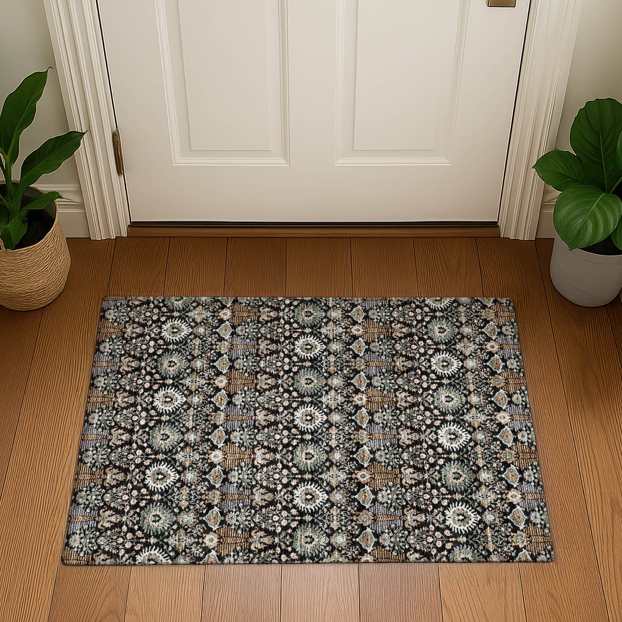 Sintra Machine Washable Traditional Black Rug 1'8" x 2'6" #shape_Rectangle