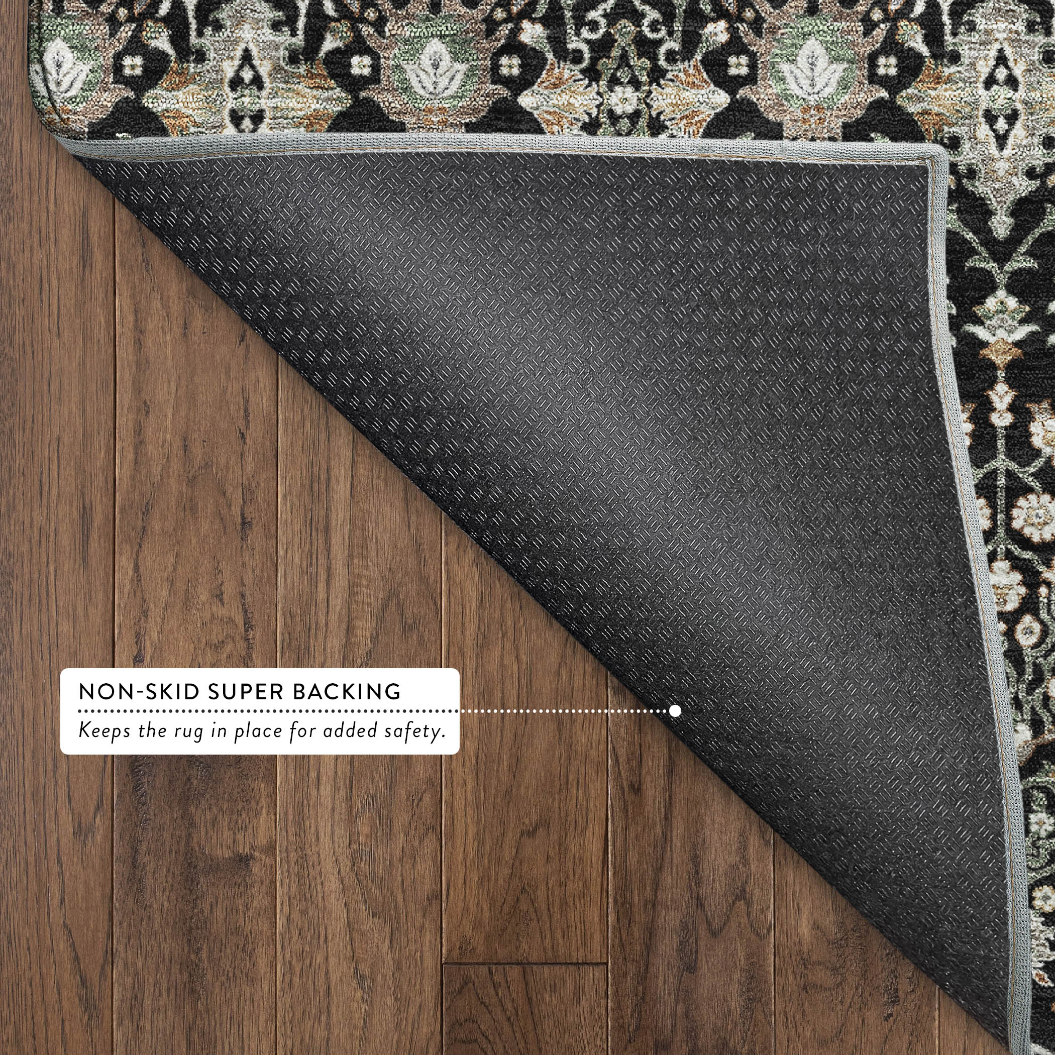 Sintra Machine Washable Traditional Black Rug 1'8" x 2'6" #shape_Rectangle