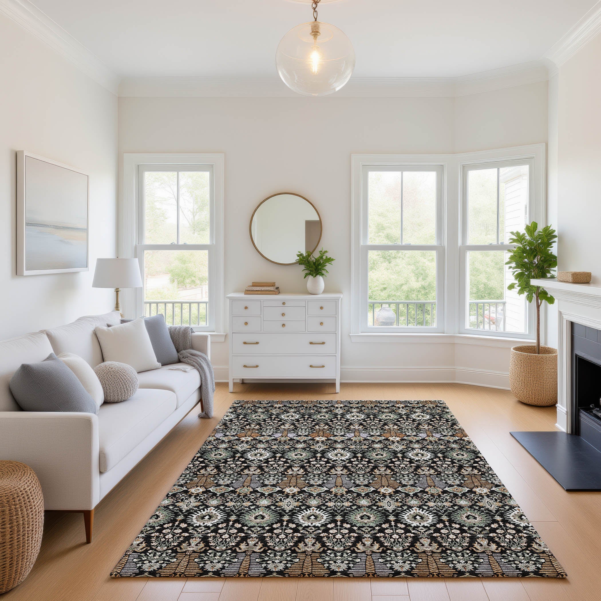 Sintra Machine Washable Traditional Black Rug 2'6" x 3'10" #shape_Rectangle