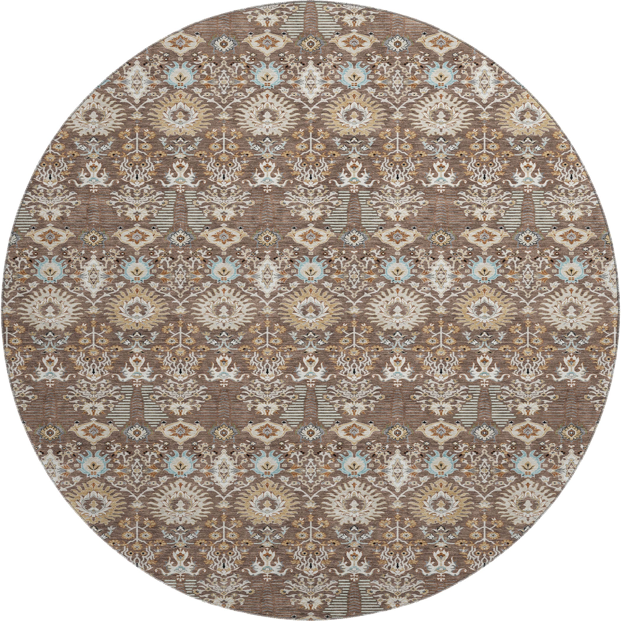 Sintra Machine Washable Traditional Brown Rug 8' x 8' #shape_Round