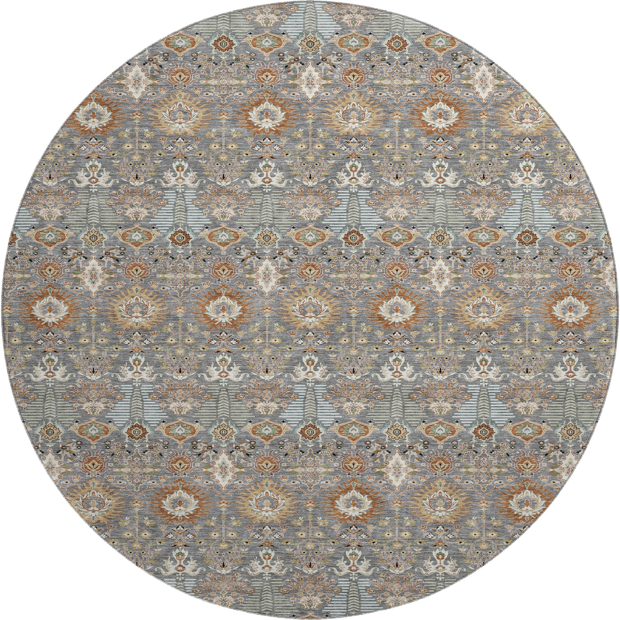 Sintra Machine Washable Traditional Gray Rug 8' x 8' #shape_Round