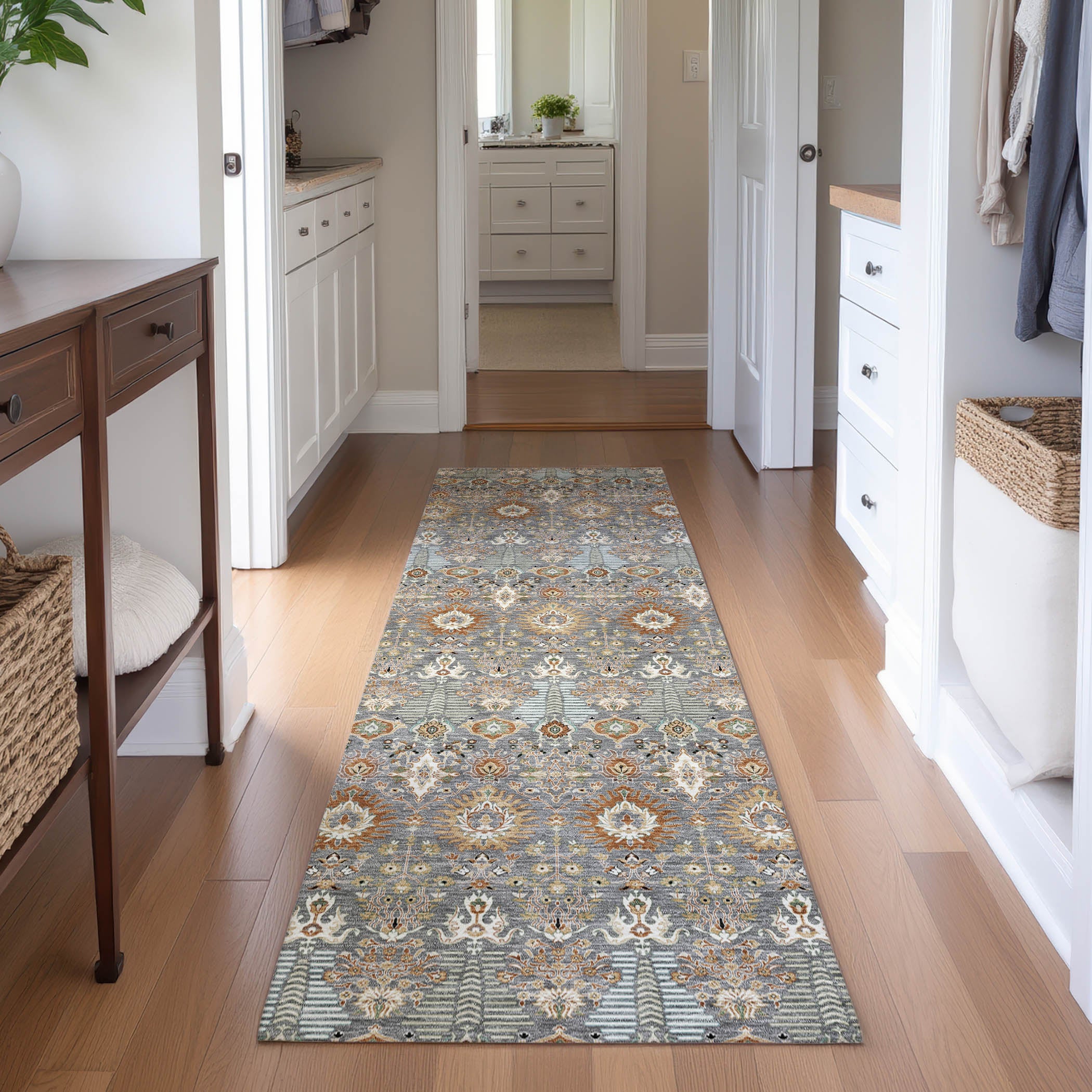 Sintra Machine Washable Traditional Gray Rug 2'3" x 7'6" #shape_Runner