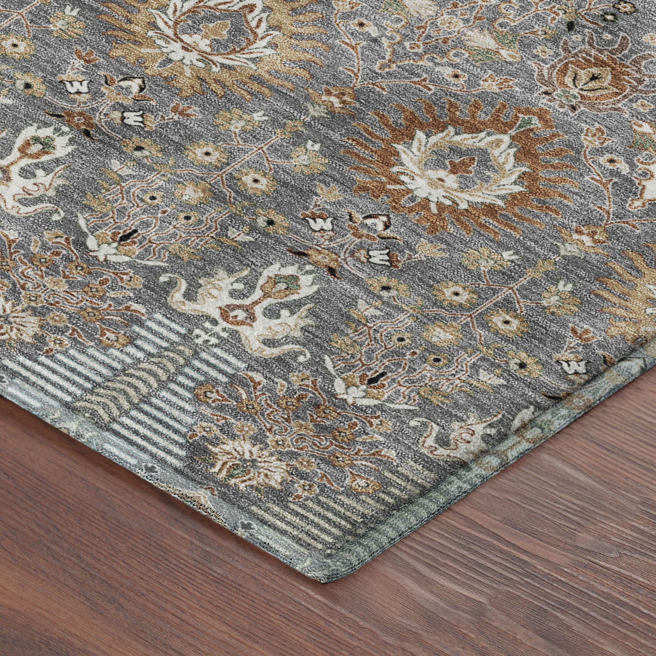 Sintra Machine Washable Traditional Gray Rug 1'8" x 2'6" #shape_Rectangle