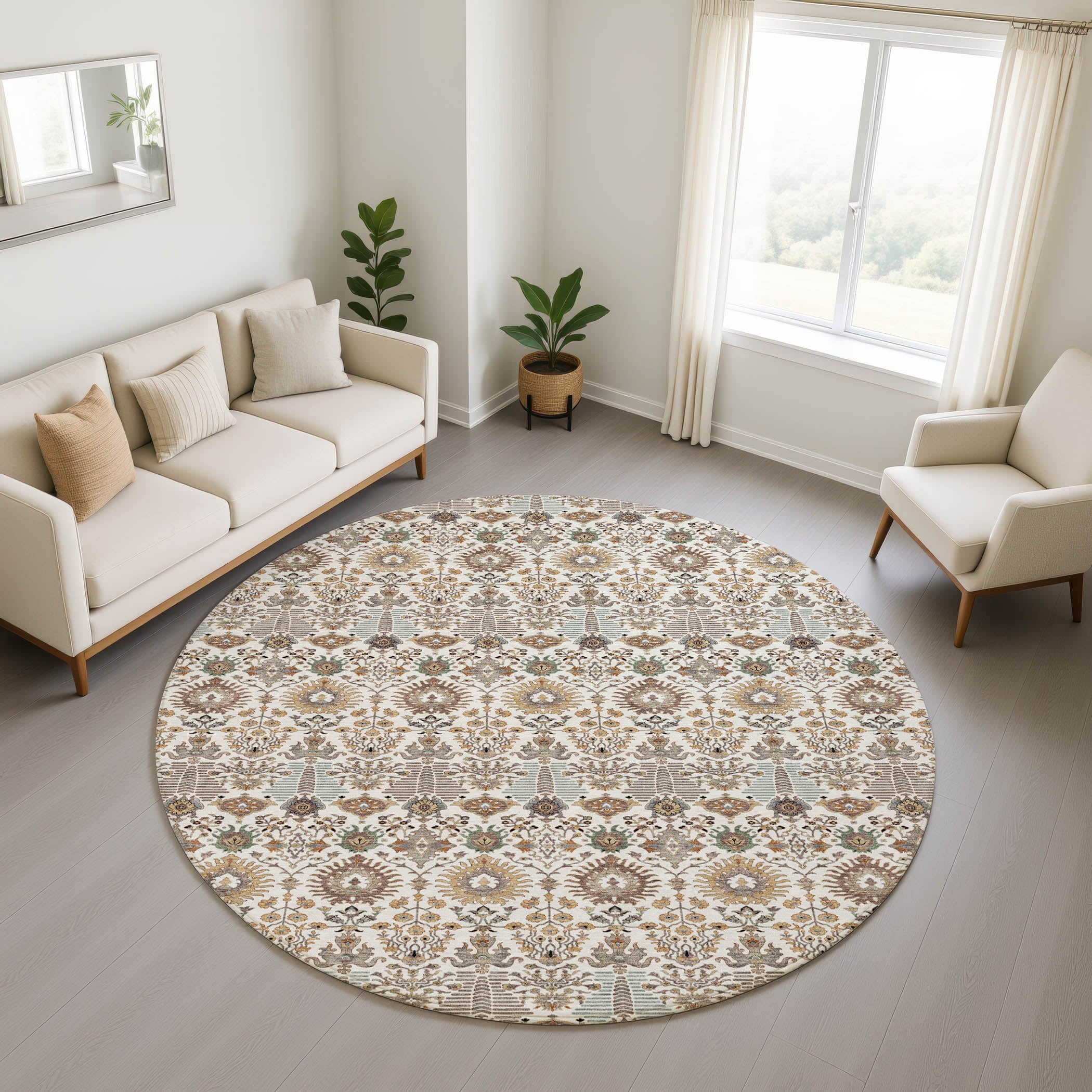 Sintra Machine Washable Traditional Ivory Rug 8' x 8' #shape_Round