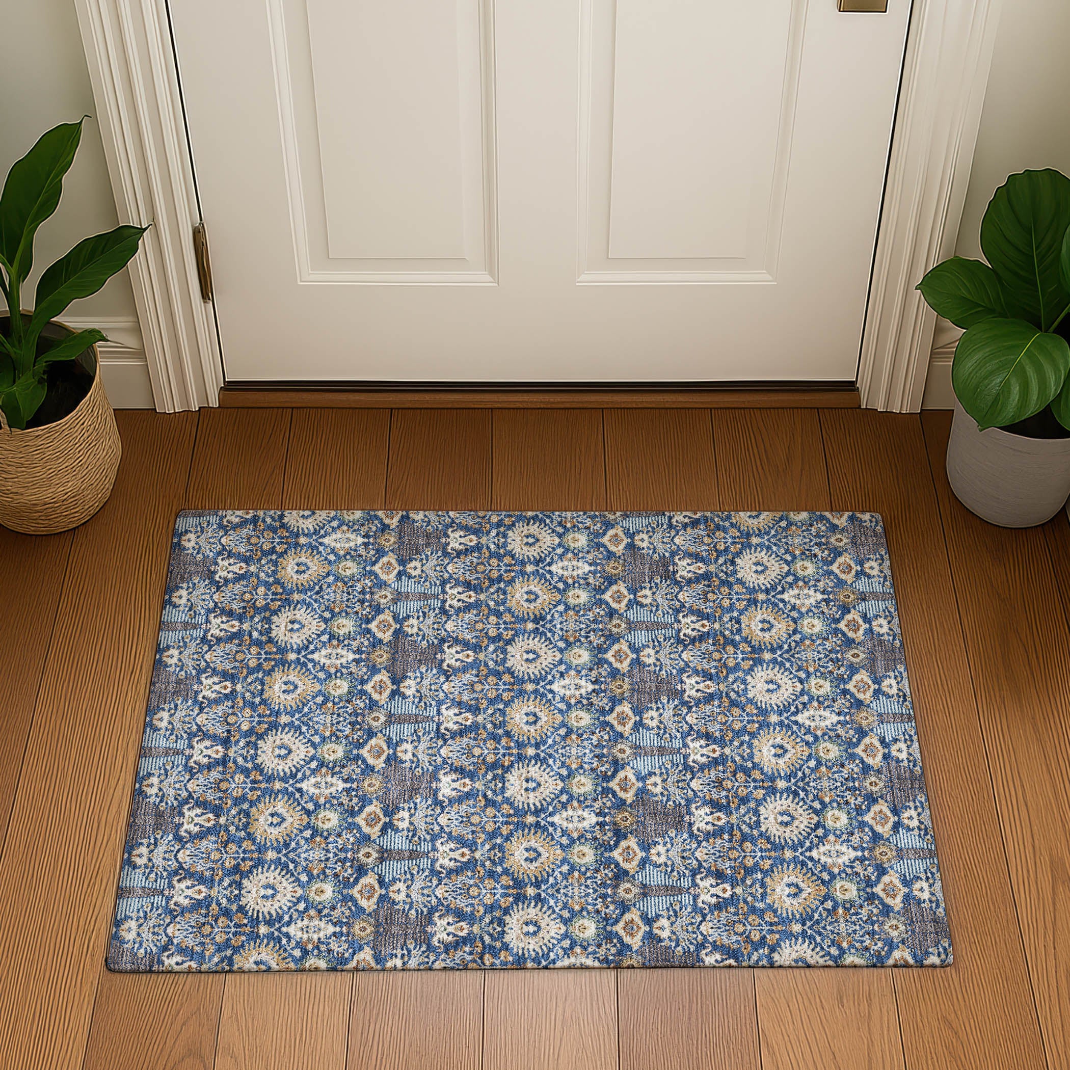 Sintra Machine Washable Traditional Navy Blue Rug 1'8" x 2'6" #shape_Rectangle