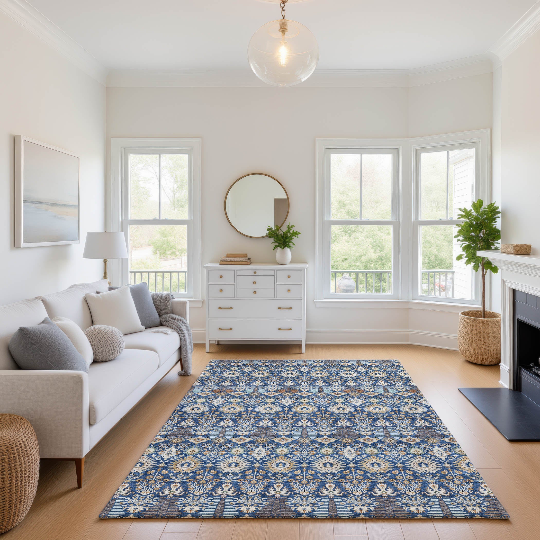 Sintra Machine Washable Traditional Navy Blue Rug 2'6" x 3'10" #shape_Rectangle