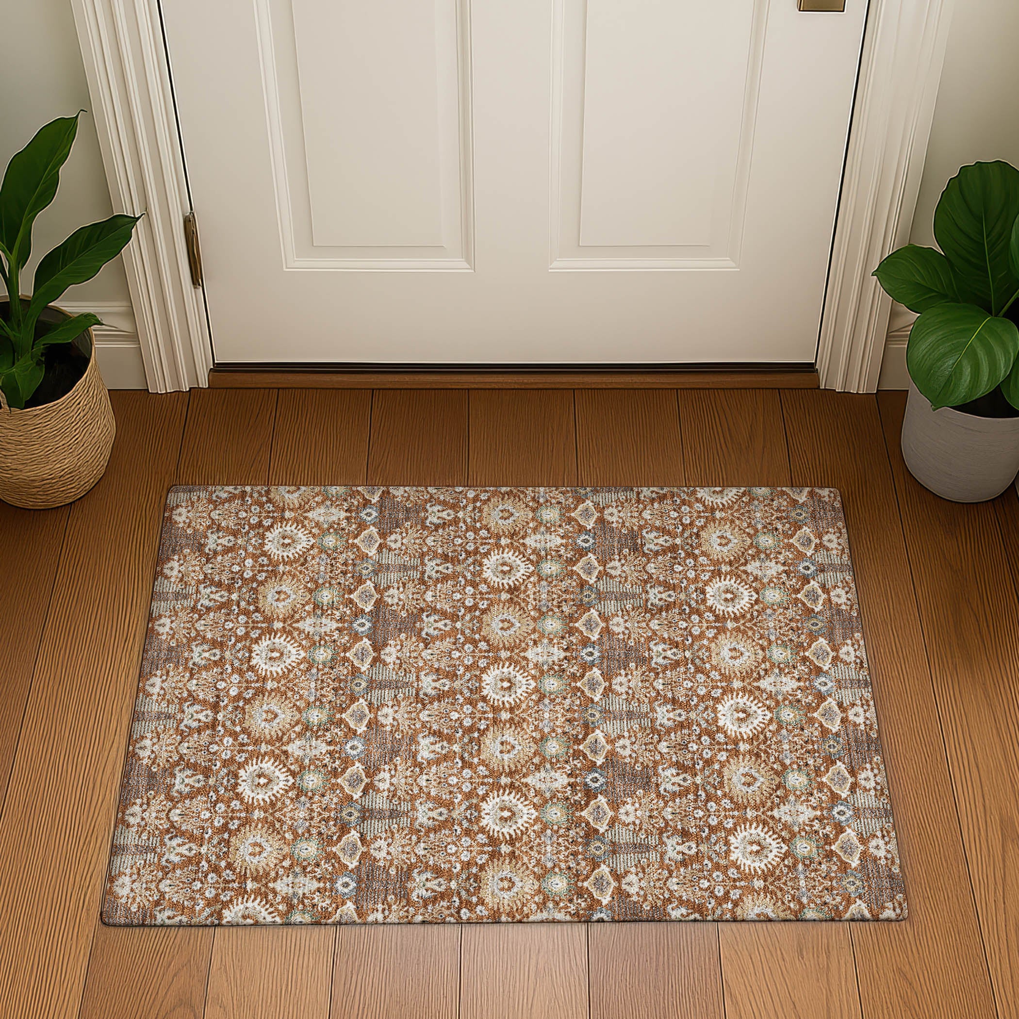 Sintra Machine Washable Traditional Paprika Orange Rug 1'8" x 2'6" #shape_Rectangle