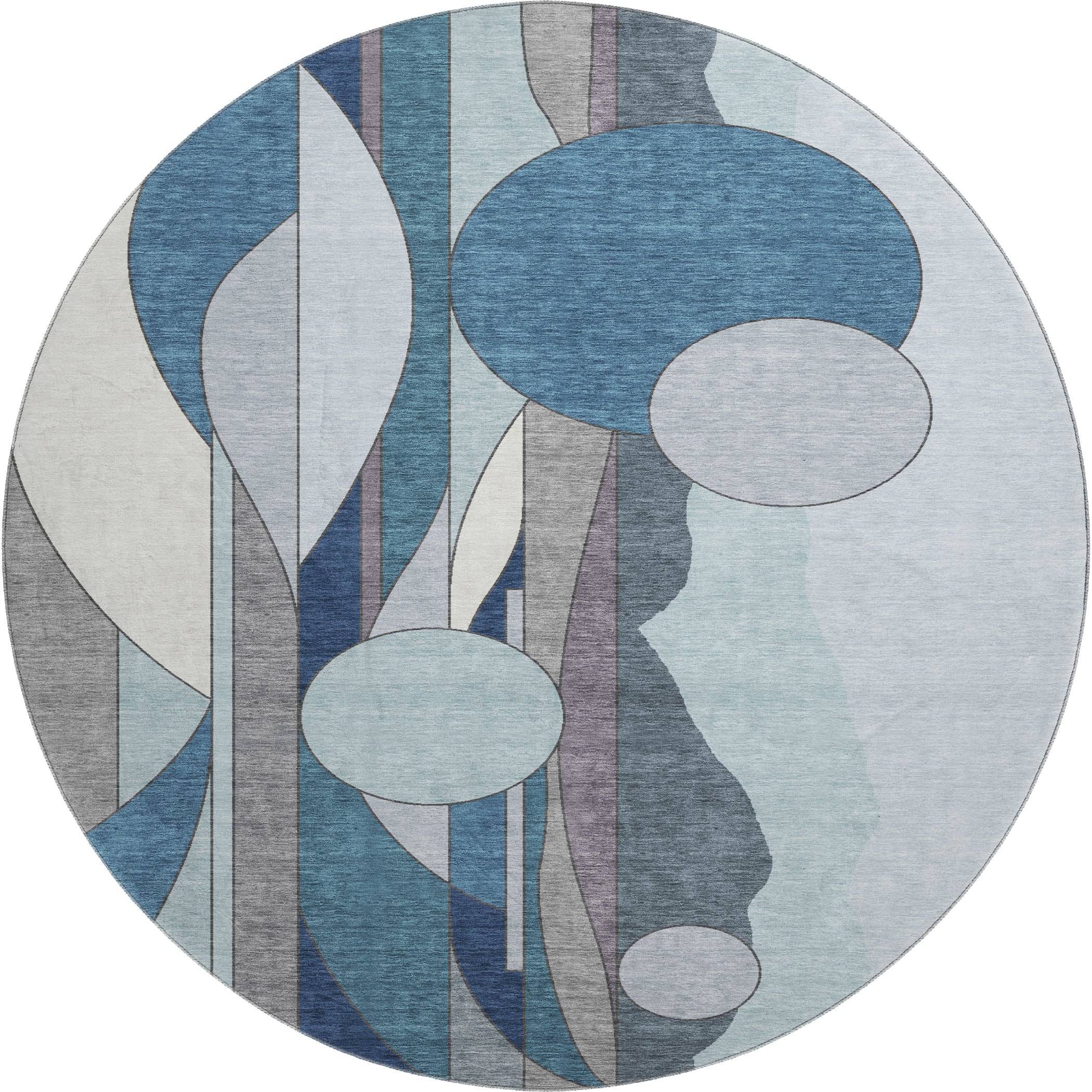 Vienna Machine Washable Transitional Blue Rug 8' x 8' #shape_Round