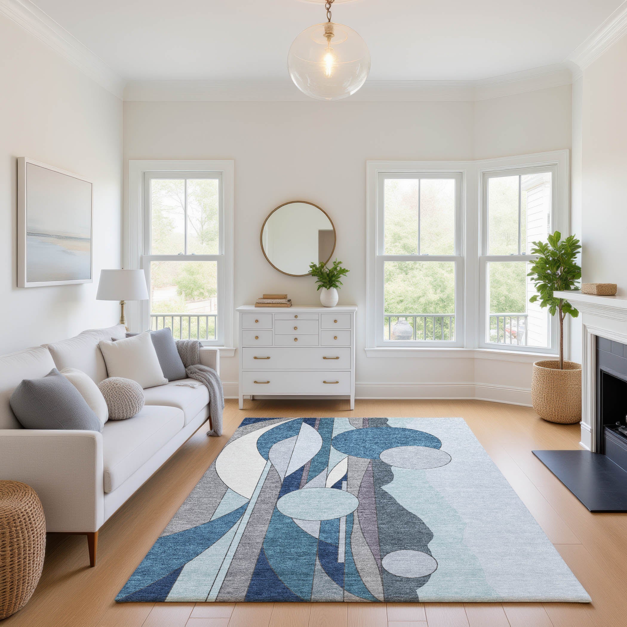 Vienna Machine Washable Transitional Blue Rug 2'6" x 3'10" #shape_Rectangle